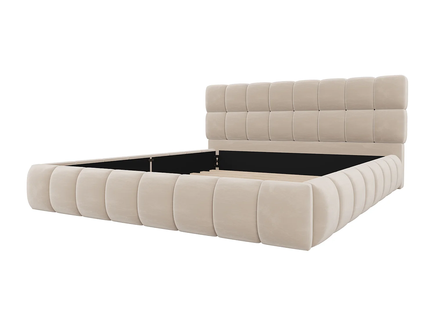 Lit rembourré enfant - 140 x 190 cm - avec dossier moelleux + contour rembourré - velours - beige
