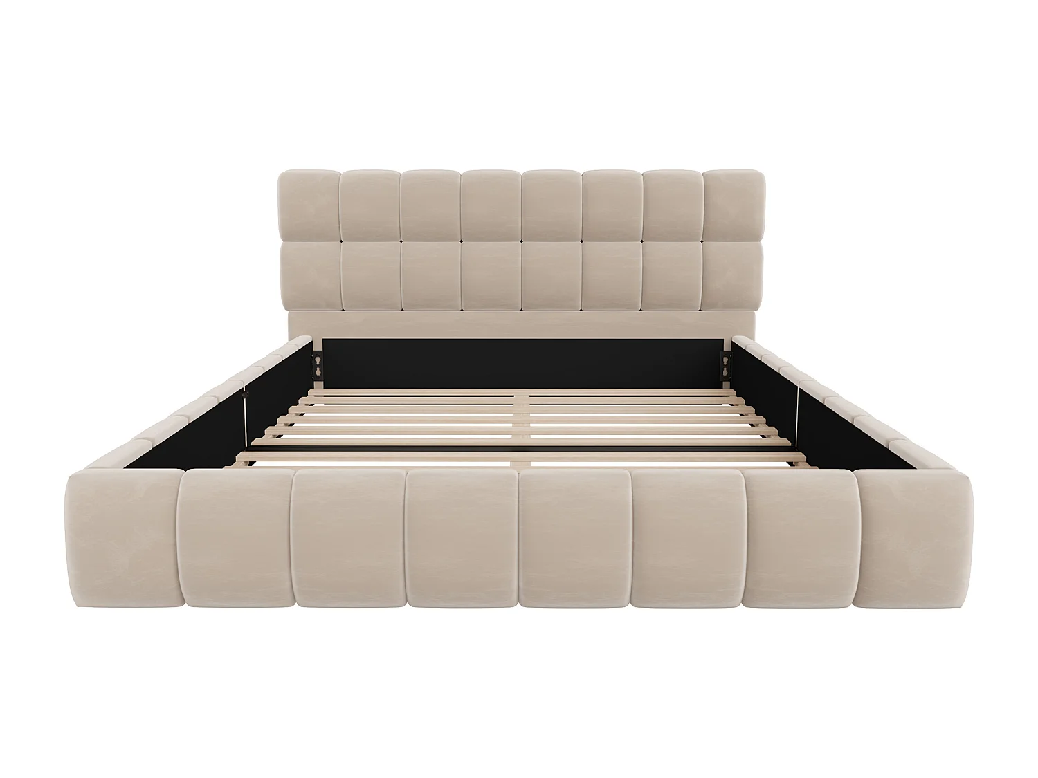 Lit rembourré enfant - 140 x 190 cm - avec dossier moelleux + contour rembourré - velours - beige