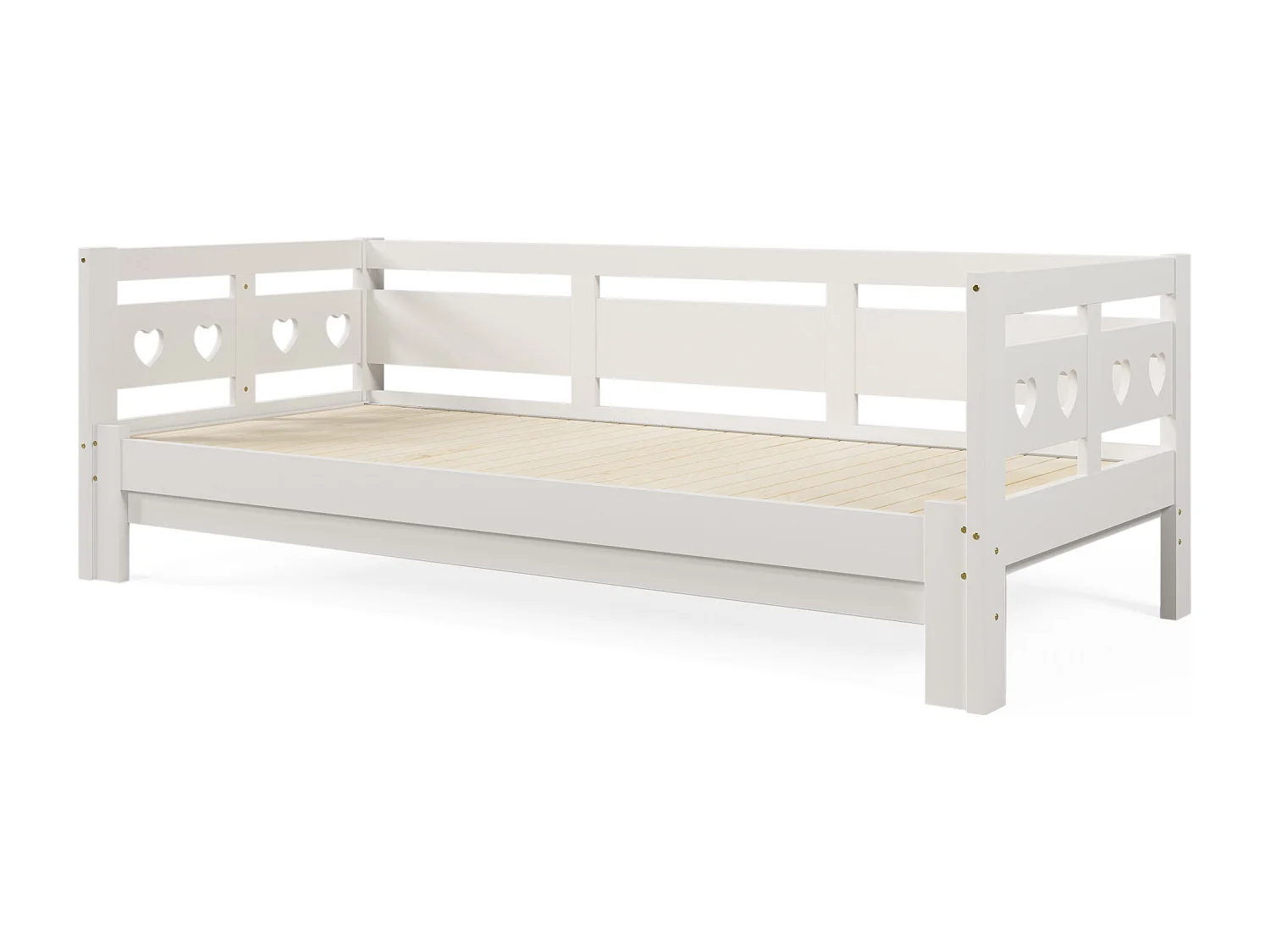 Trundle bed 90 x 190 cm - solid wood - roll-up frame - heart pattern - white