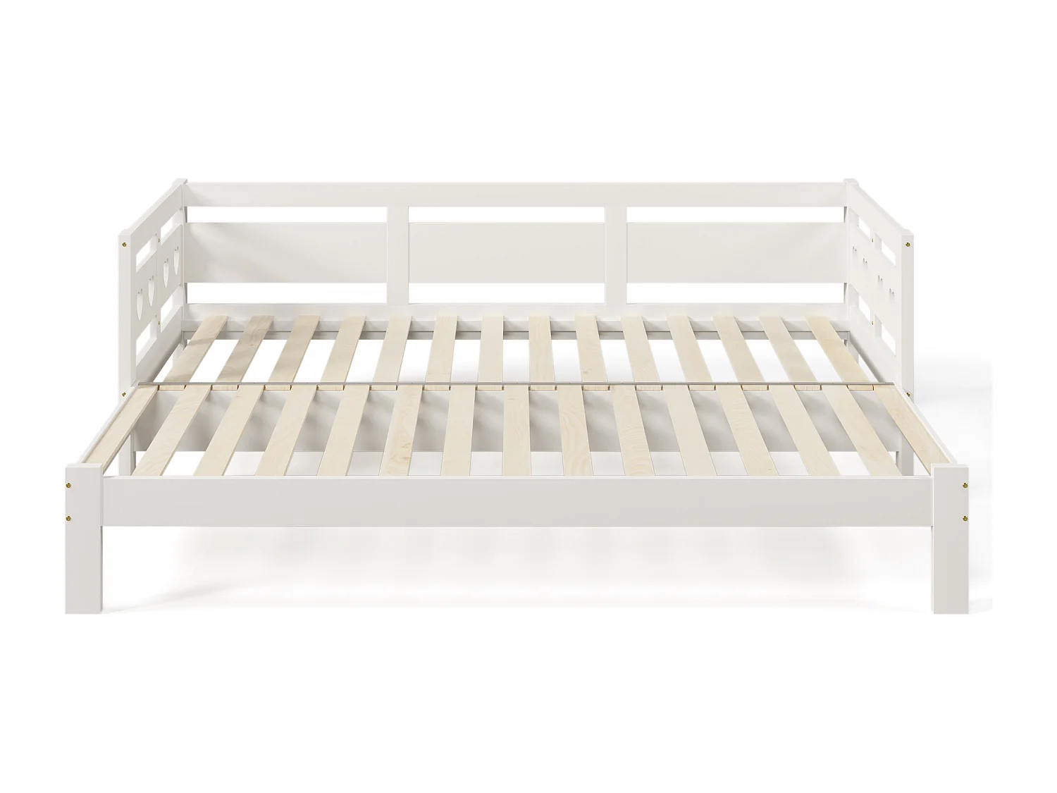 Trundle bed 90 x 190 cm - solid wood - roll-up frame - heart pattern - white