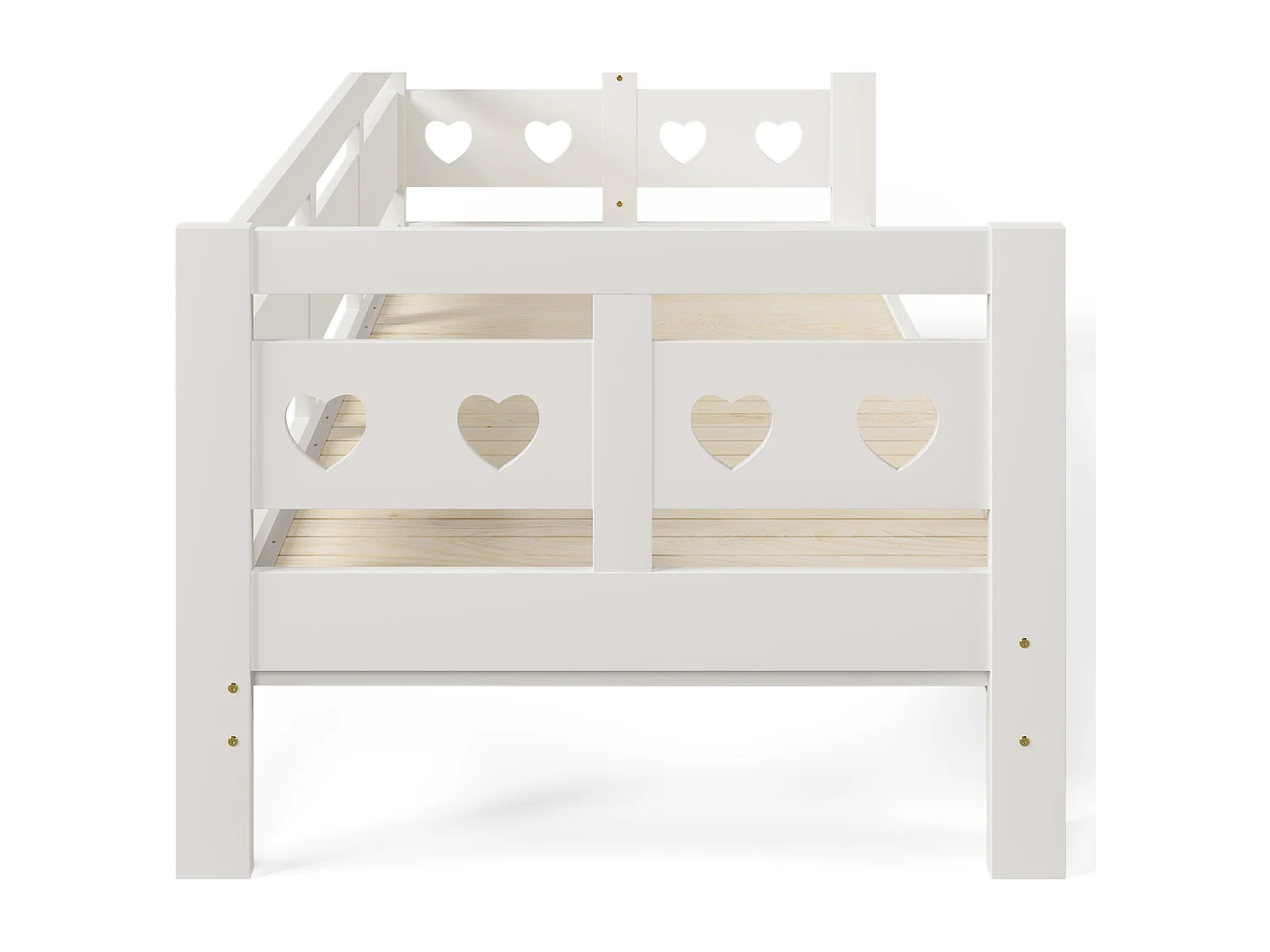 Trundle bed 90 x 190 cm - solid wood - roll-up frame - heart pattern - white