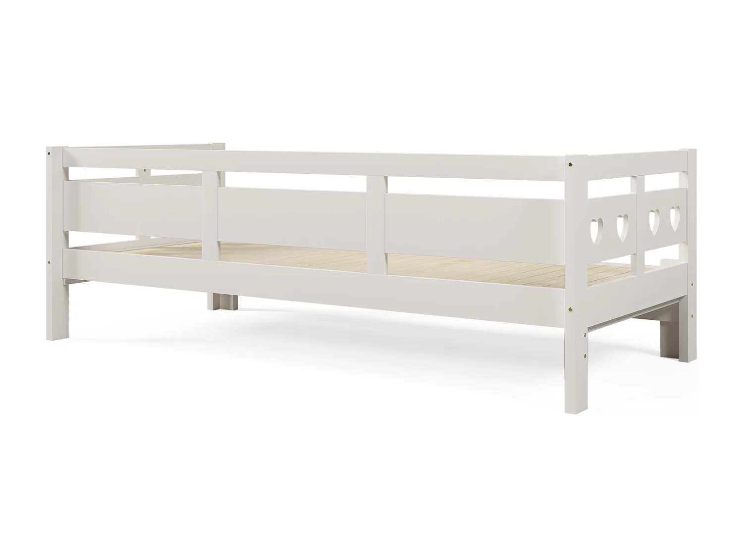 Trundle bed 90 x 190 cm - solid wood - roll-up frame - heart pattern - white