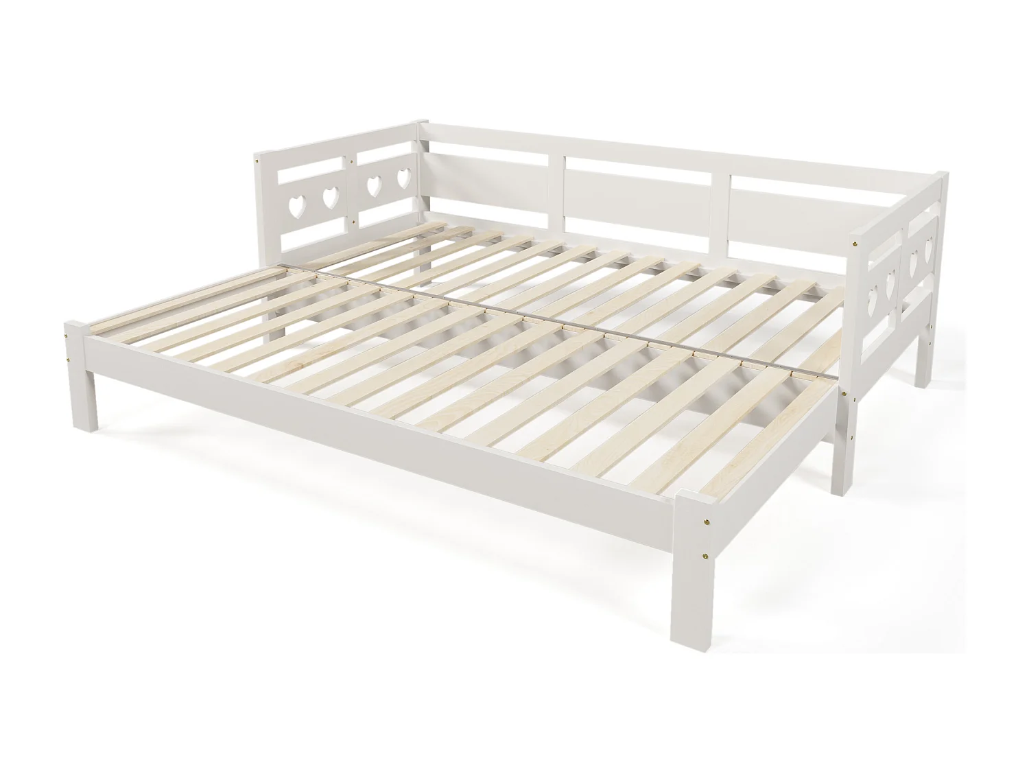 Trundle bed 90 x 190 cm - solid wood - roll-up frame - heart pattern - white