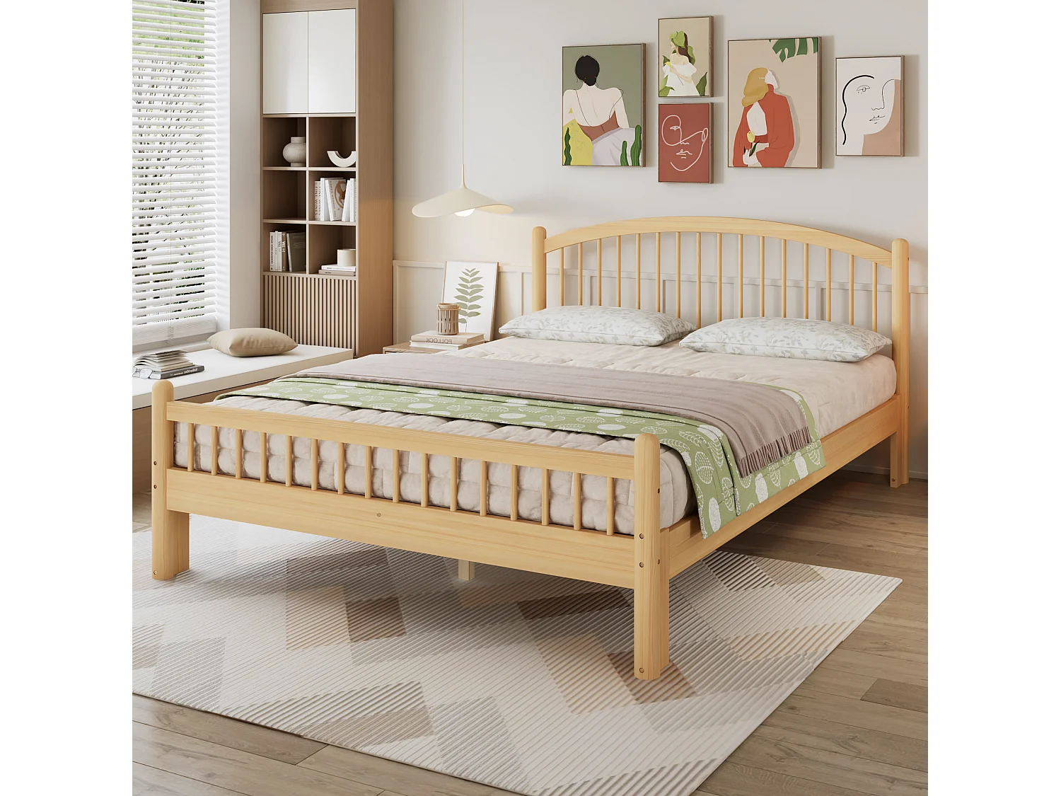 Lit en bois massif - 140 x 200 cm - avec tête de lit + sommier à lattes - naturel