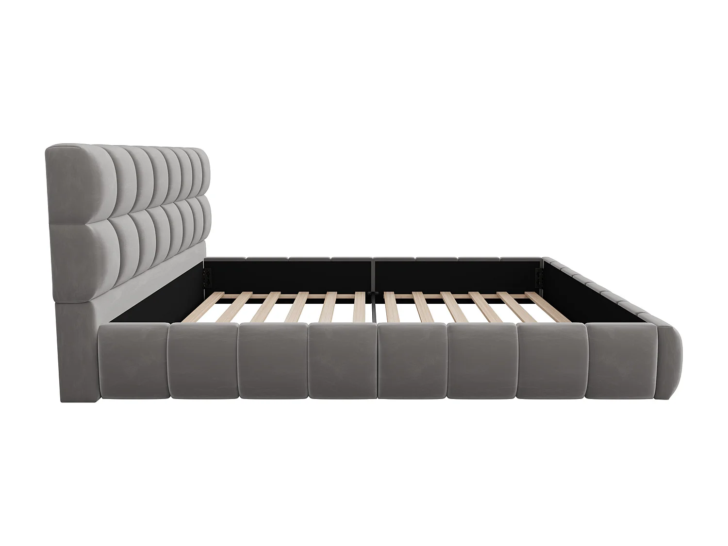 Lit rembourré enfant - 140 x 200 cm - avec dossier moelleux + contour rembourré - velours - gris