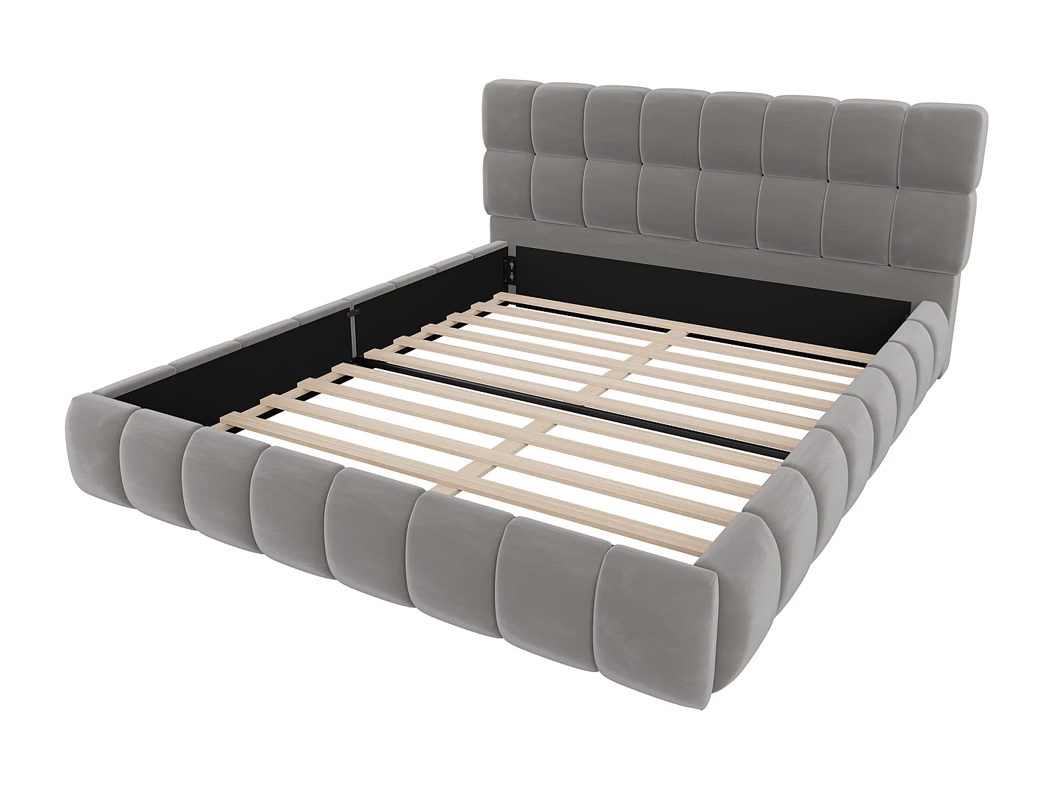 Lit rembourré enfant - 140 x 200 cm - avec dossier moelleux + contour rembourré - velours - gris