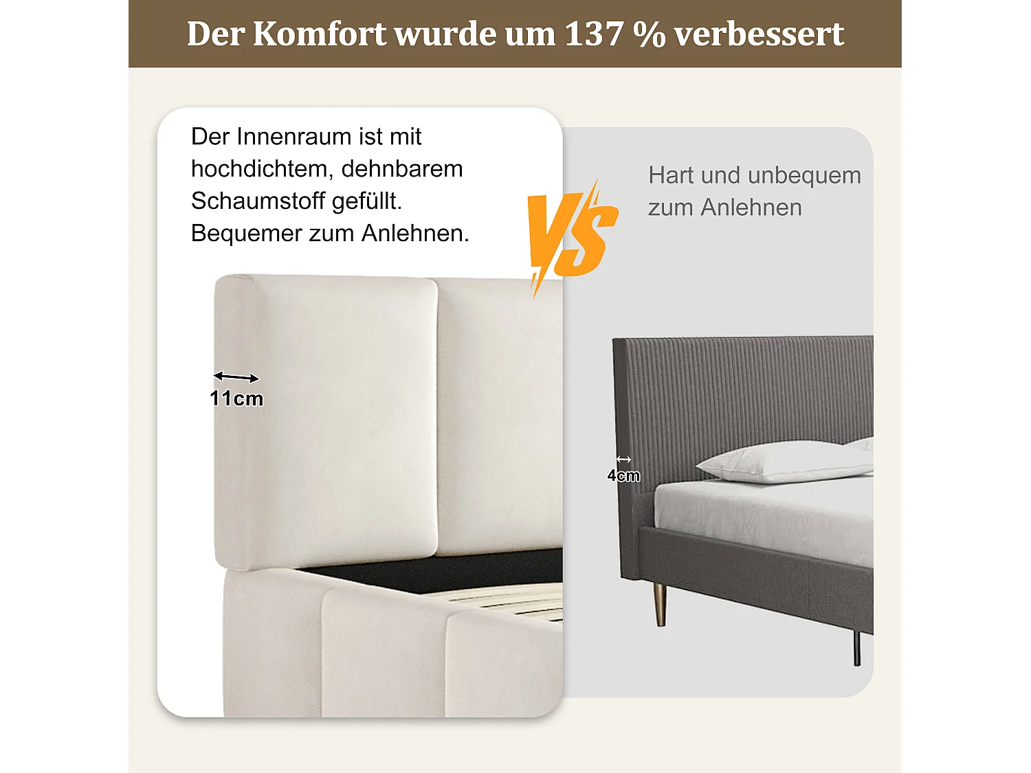 Gepolstertes Doppelbett – 180 x 200 cm – mit Lattenrost und Kopfteil – Chenille – beige