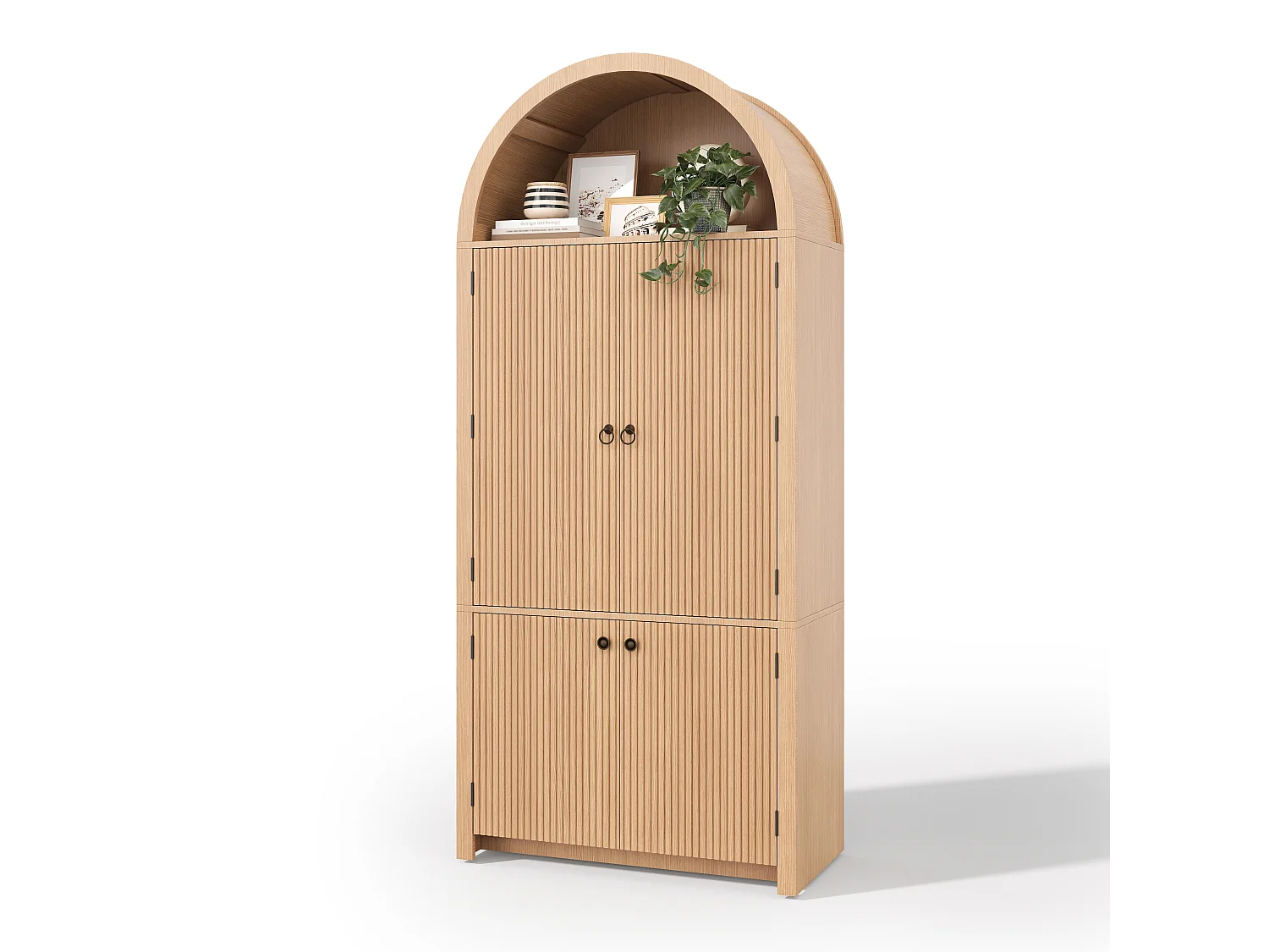 Buffet de cuisine - 80 x 40 x 180 cm - avec portes de rangement + étagère ouverte - MDF - naturel