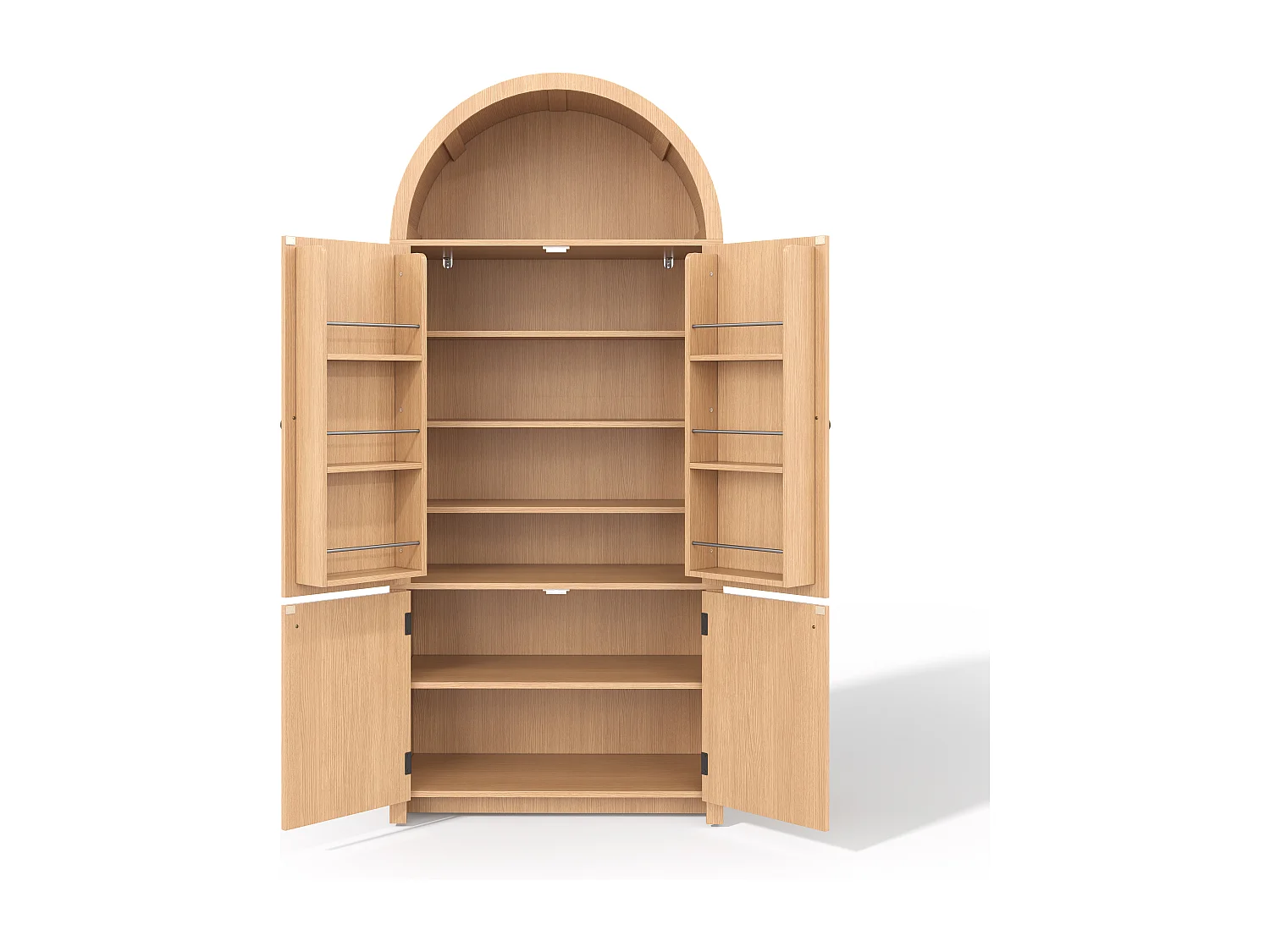 Buffet de cuisine - 80 x 40 x 180 cm - avec portes de rangement + étagère ouverte - MDF - naturel
