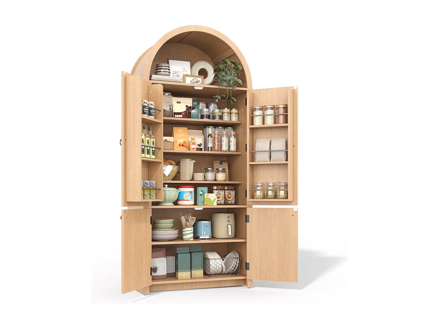 Buffet de cuisine - 80 x 40 x 180 cm - avec portes de rangement + étagère ouverte - MDF - naturel