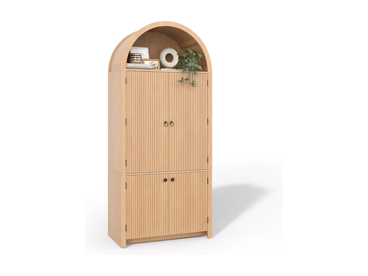 Buffet de cuisine - 80 x 40 x 180 cm - avec portes de rangement + étagère ouverte - MDF - naturel