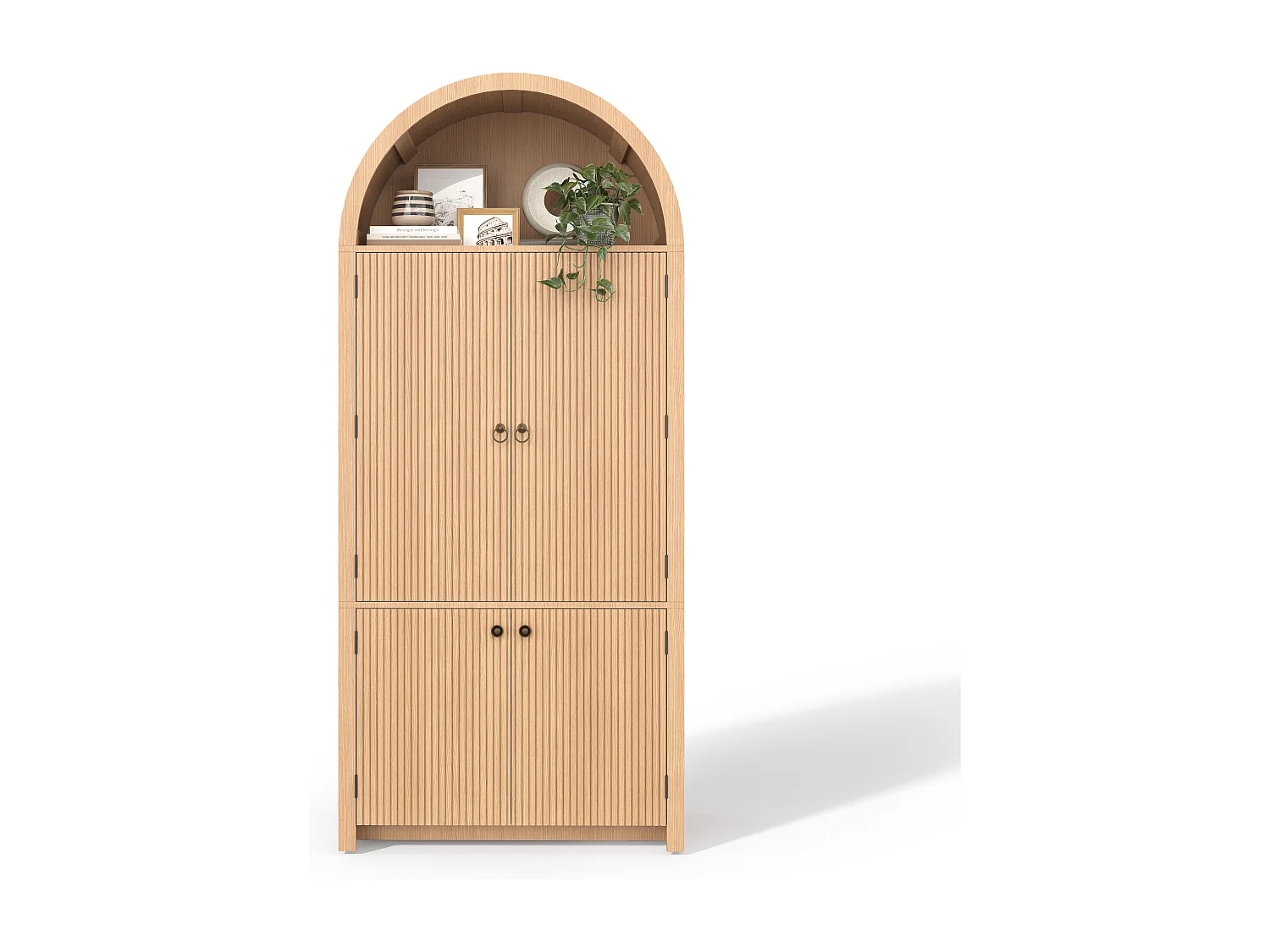 Buffet de cuisine - 80 x 40 x 180 cm - avec portes de rangement + étagère ouverte - MDF - naturel