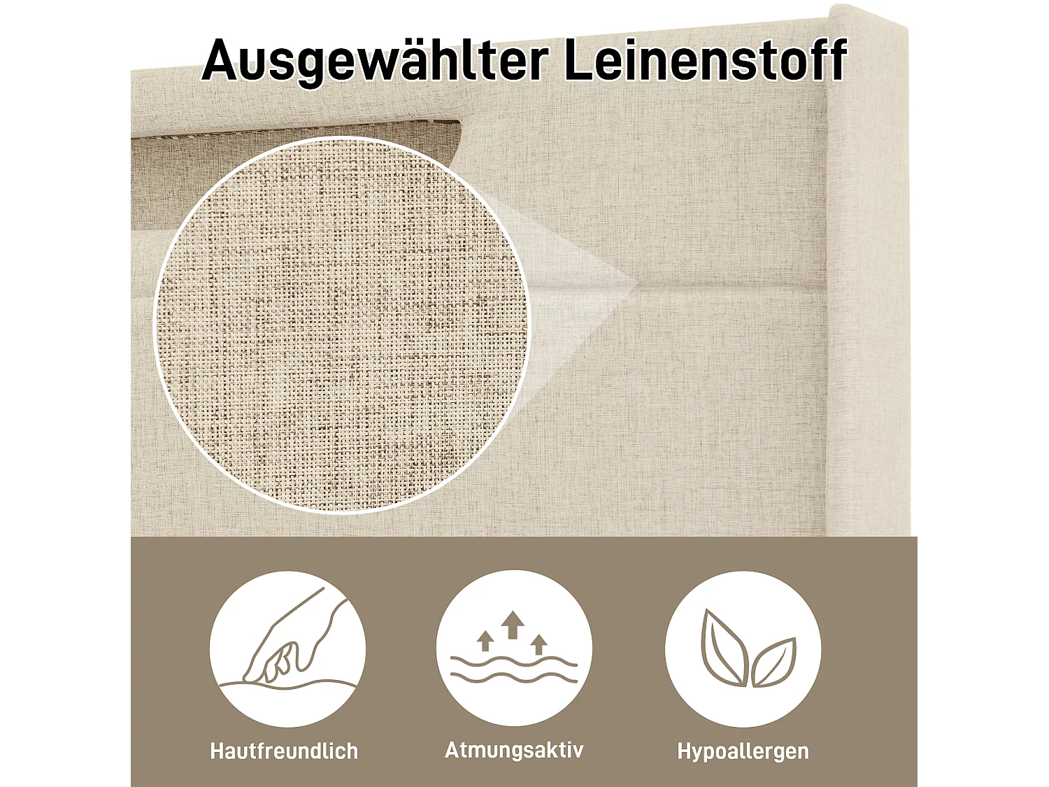 Lit coffre rembourré - 160 x 200 cm - avec Leds + USB Type C + tête de lit + sommier à lattes - lin - beige