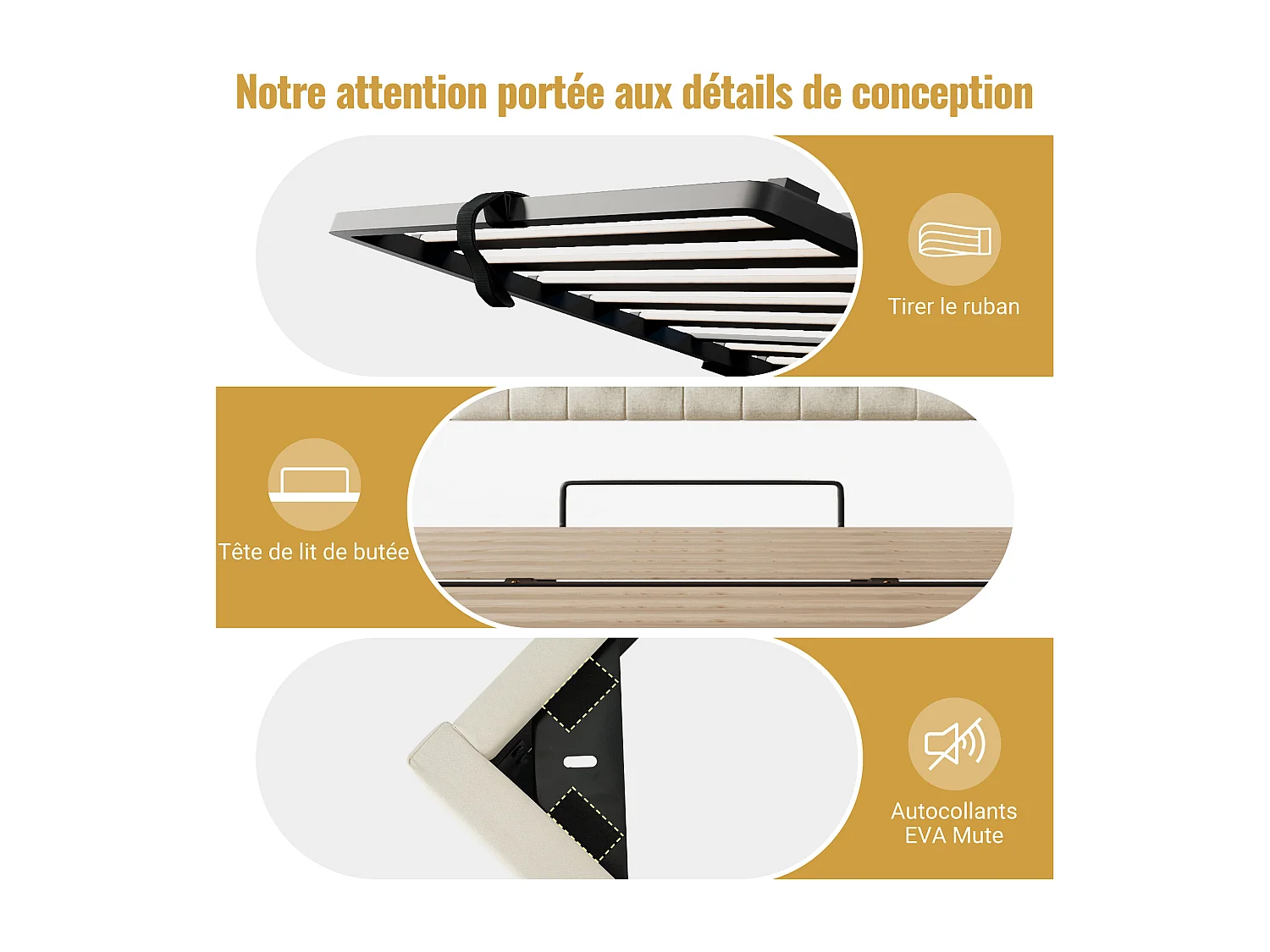 Lit coffre hydraulique - 140 x 200 cm - avec Leds + USB/Type-C + tête de lit de rangement - lin - beige