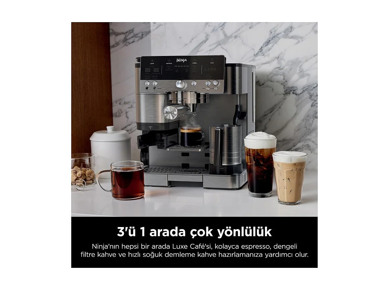 Ninja Kaffeemaschine Luxe Premier (ES601EU) Halbautomatische Espressomaschine 2L - Schwarz Edelstahl