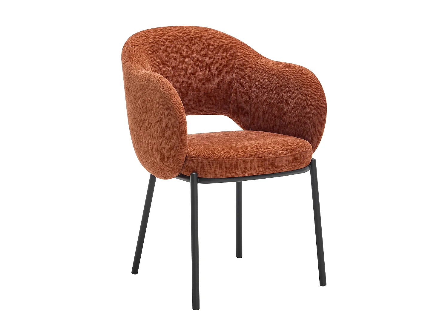 Lot de 6 chaises avec accoudoirs en tissu texturé et métal noir - Terracotta - ACACILIO