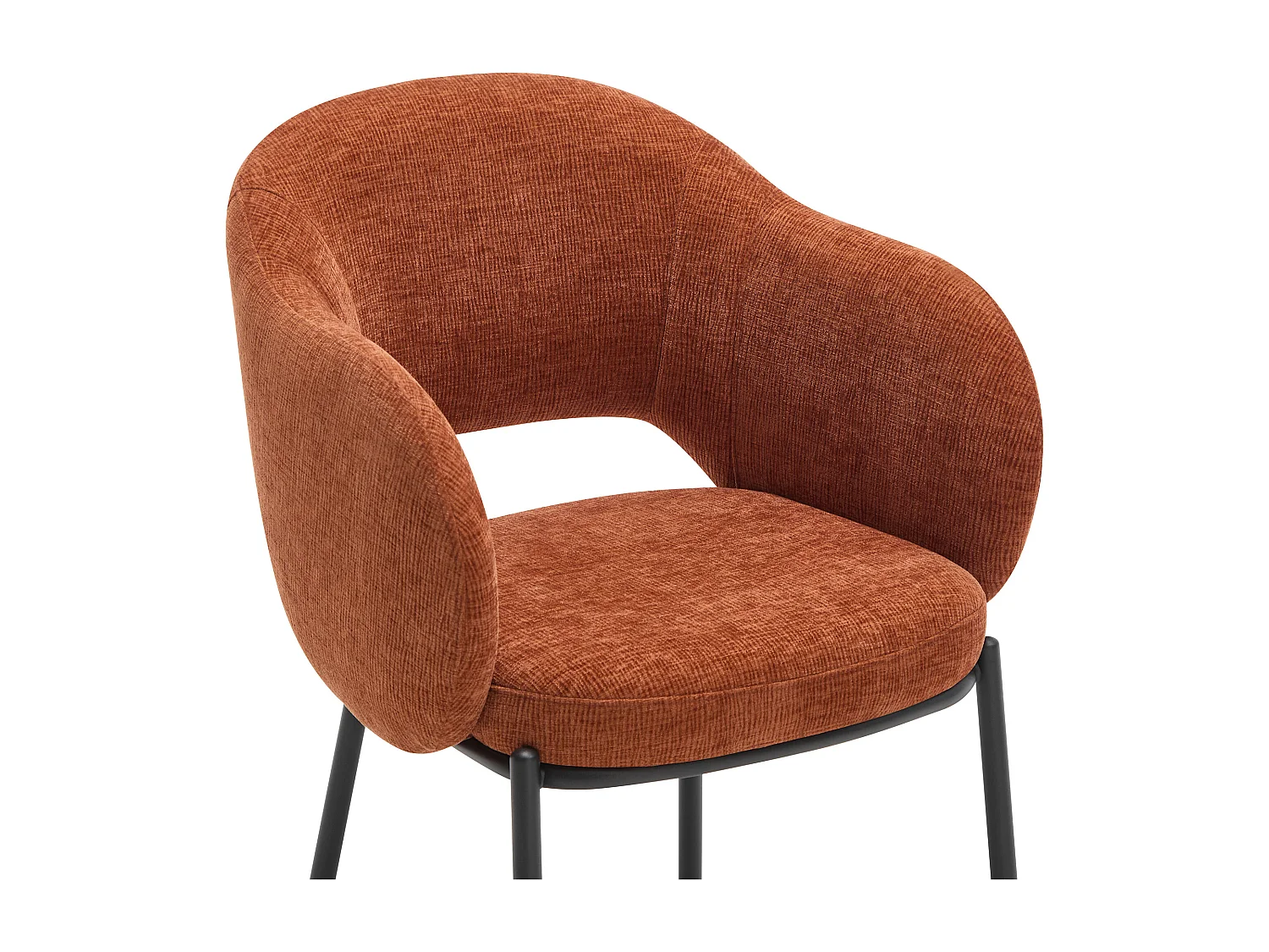 Lot de 6 chaises avec accoudoirs en tissu texturé et métal noir - Terracotta - ACACILIO