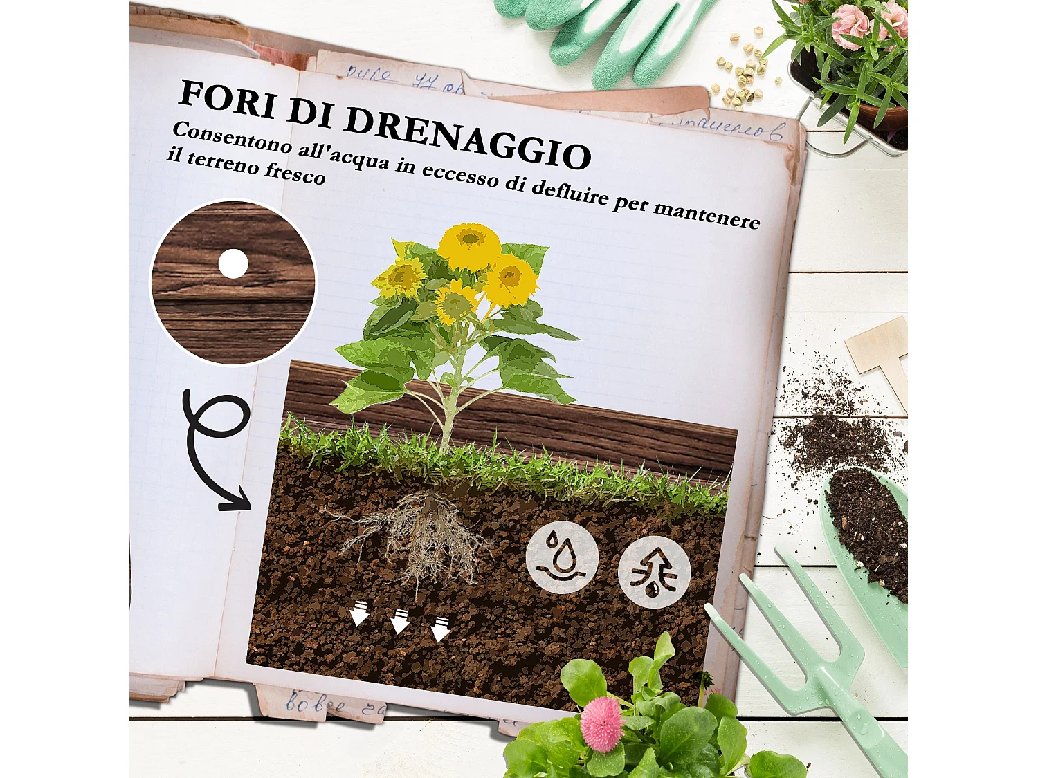 Fioriera da esterno a 2 livelli con griglia in legno di abete marrone