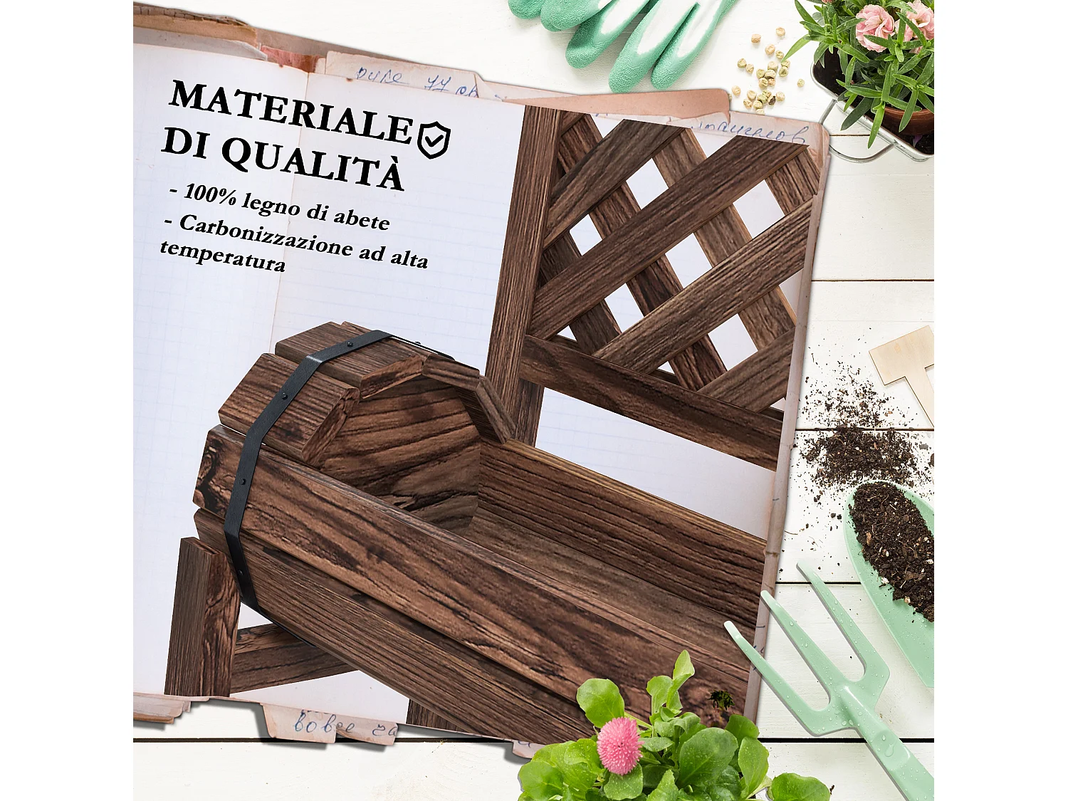 Fioriera da esterno a 2 livelli con griglia in legno di abete marrone