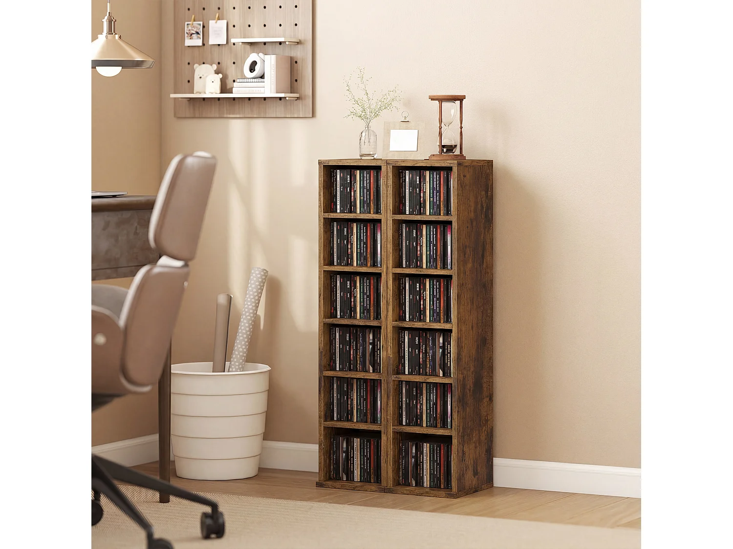 Set 2 scaffali porta cd con ripiani regolabili per 204 cd marrone