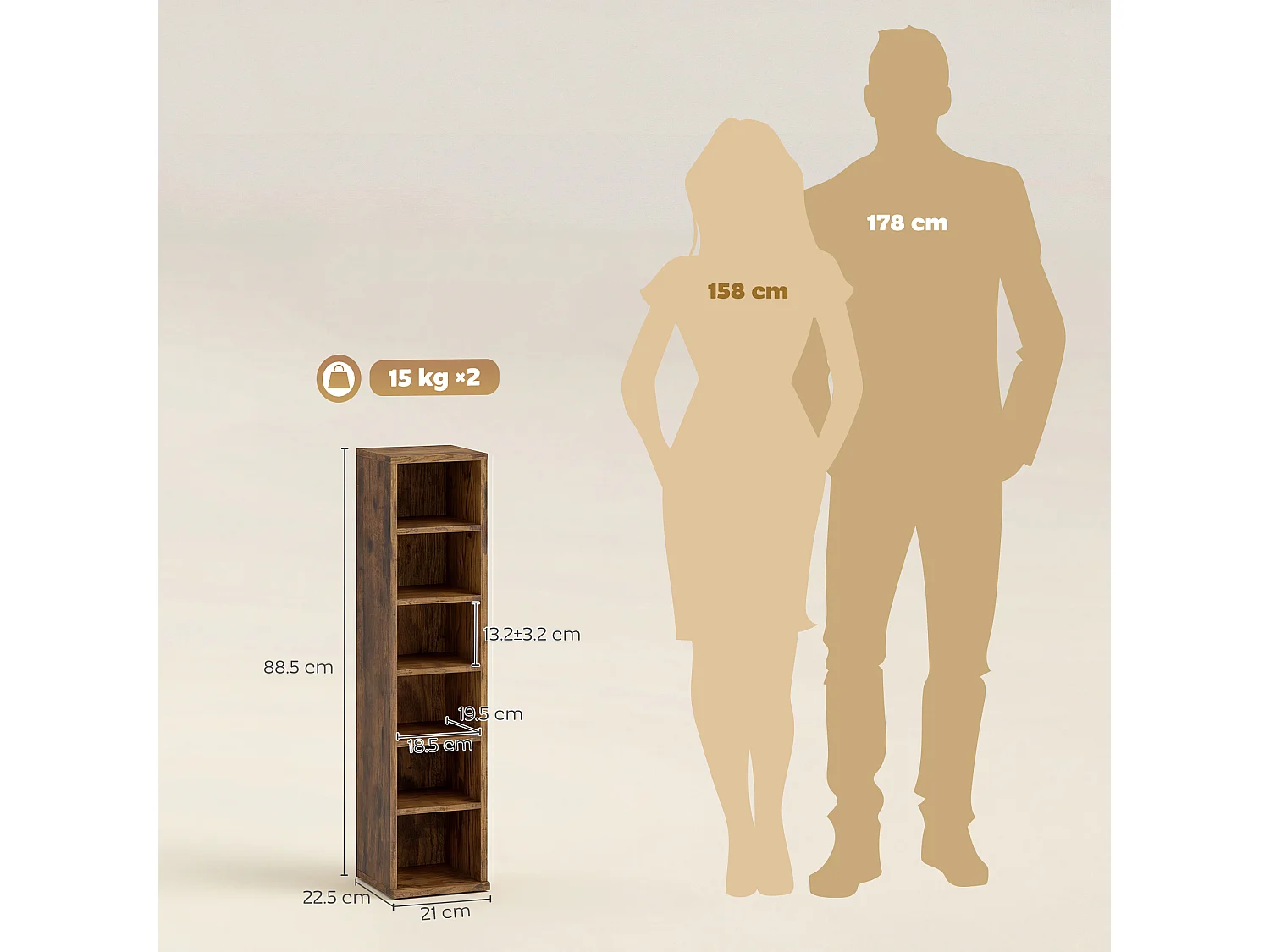Set 2 scaffali porta cd con ripiani regolabili per 204 cd marrone