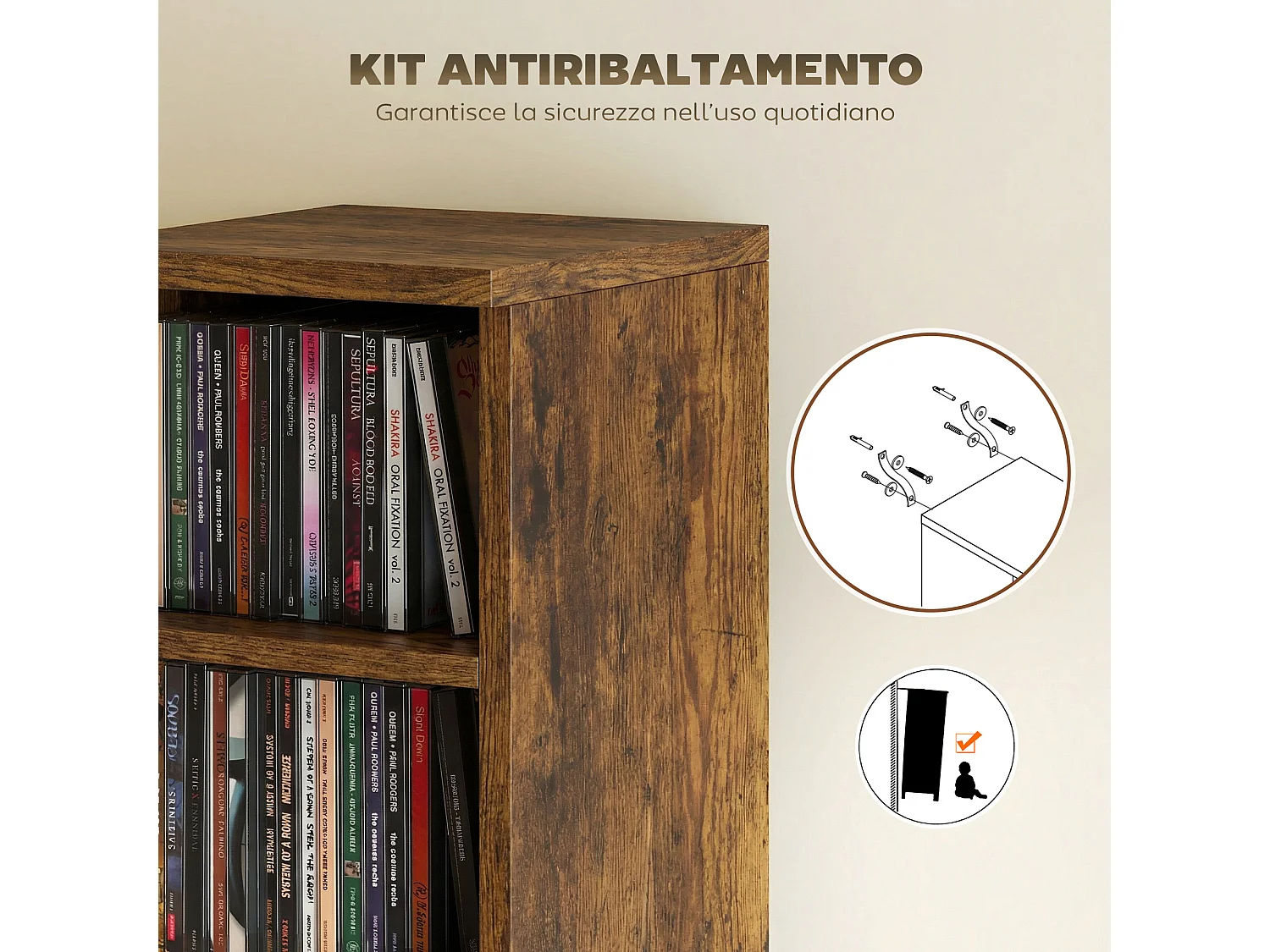 Set 2 scaffali porta cd con ripiani regolabili per 204 cd marrone