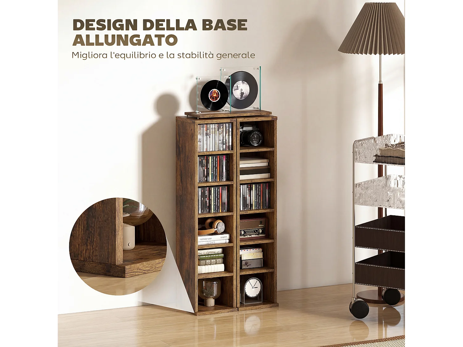 Set 2 scaffali porta cd con ripiani regolabili per 204 cd marrone