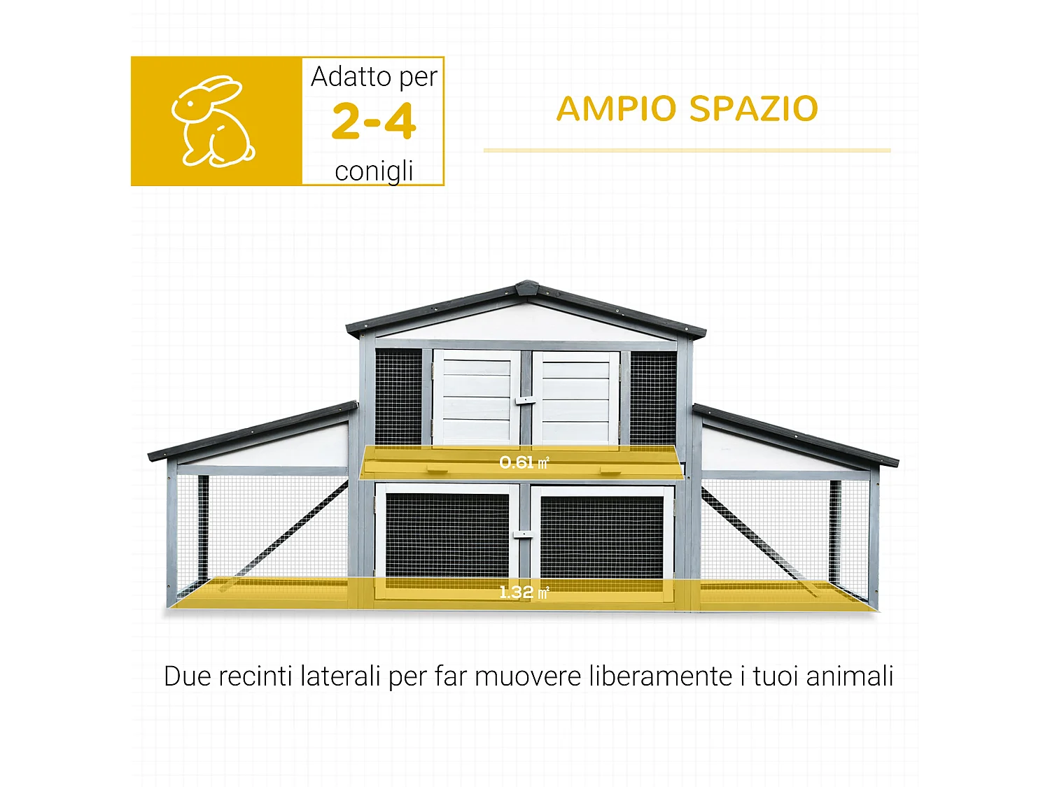 Conigliera da Esterno in Legno Gabbia per 2-3 Conigli o Roditori Bianca