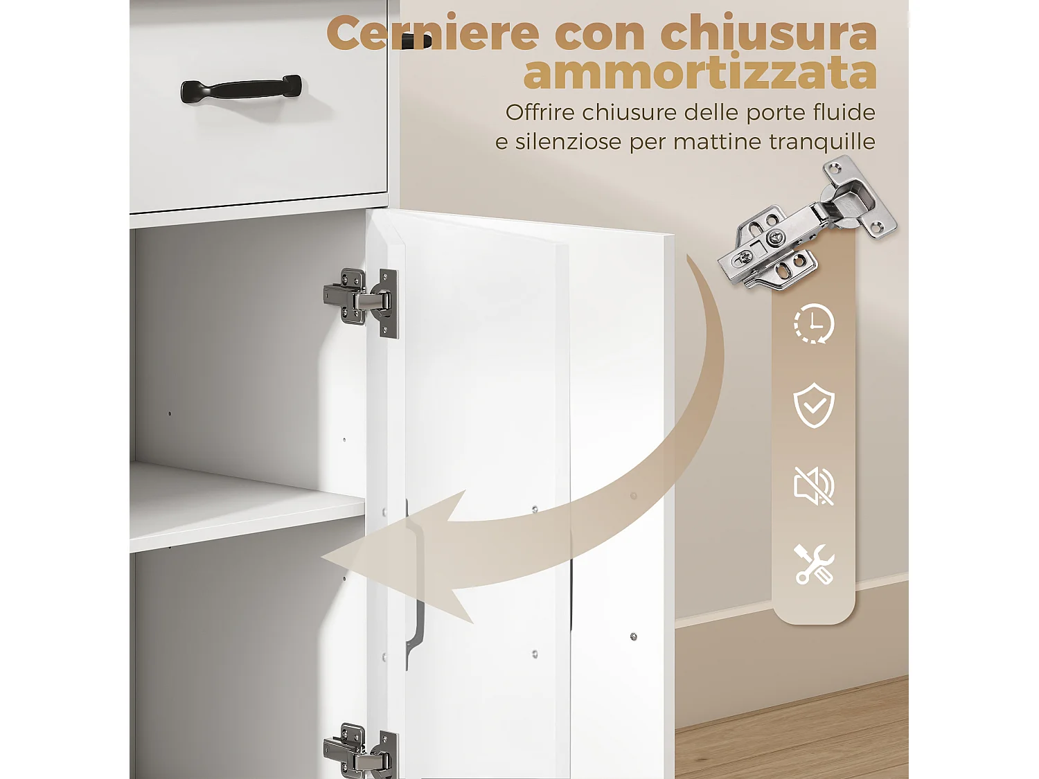 Carrello da cucina con ruote in legno bianco