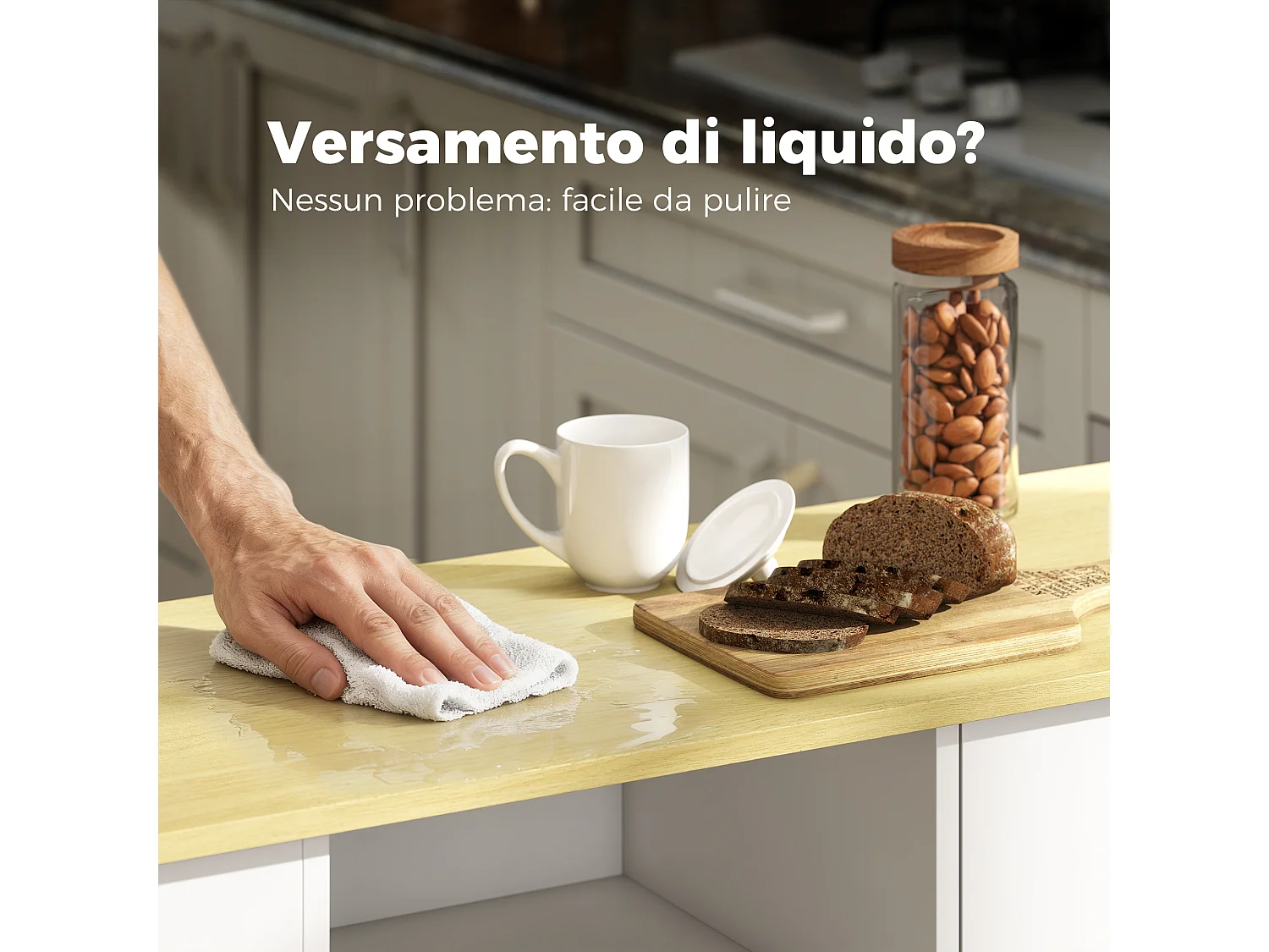 Carrello da cucina con ruote in legno bianco