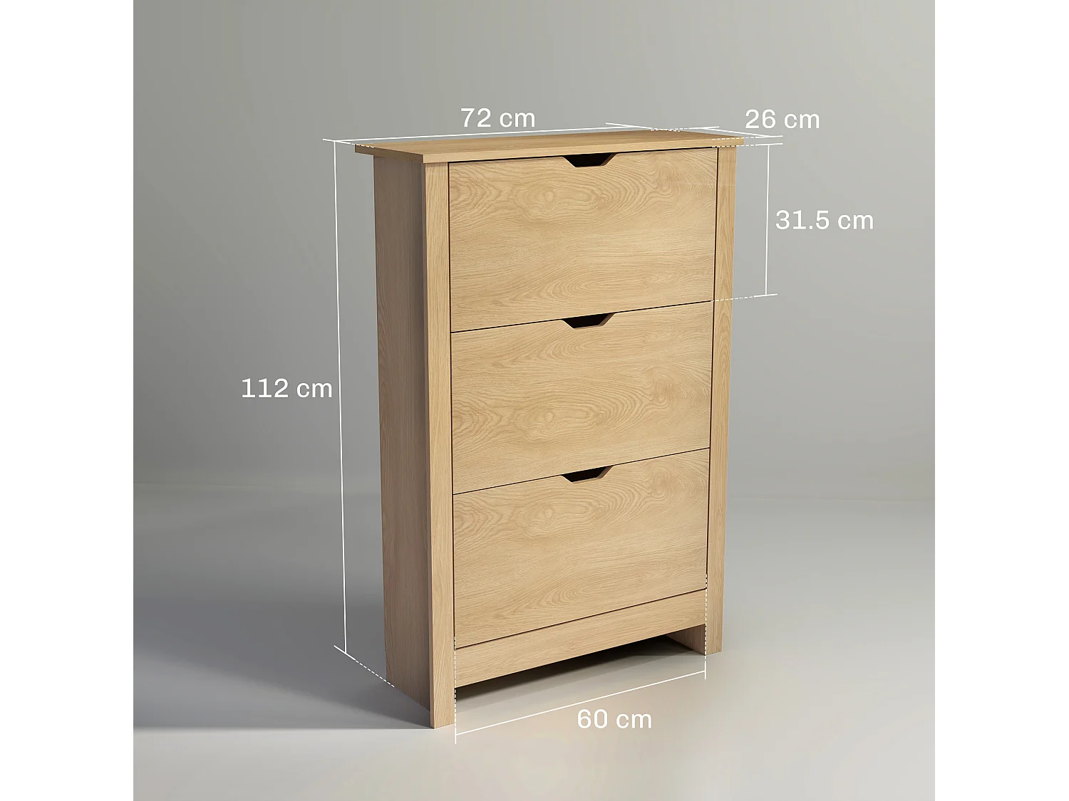 Scarpiera slim con 3 cassetti  per 18 paia di scarpe naturale