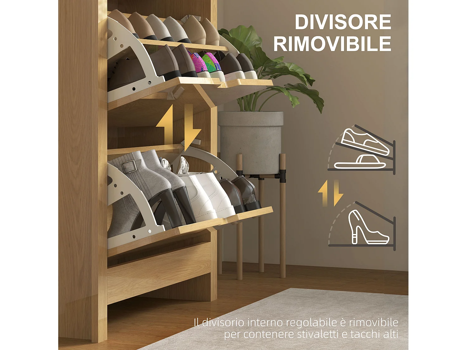 Scarpiera slim con 3 cassetti  per 18 paia di scarpe naturale