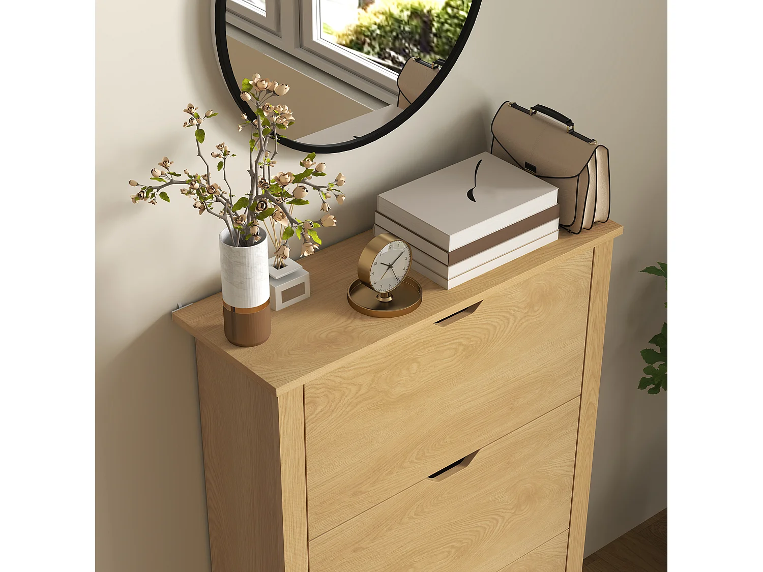 Scarpiera slim con 3 cassetti  per 18 paia di scarpe naturale