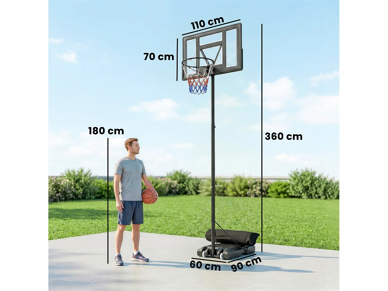 Canestro da basket portatile regolabile acciaio nero