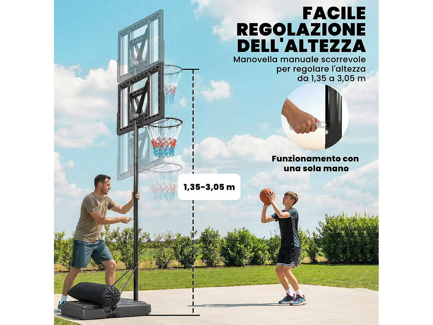 Canestro da basket portatile regolabile acciaio nero