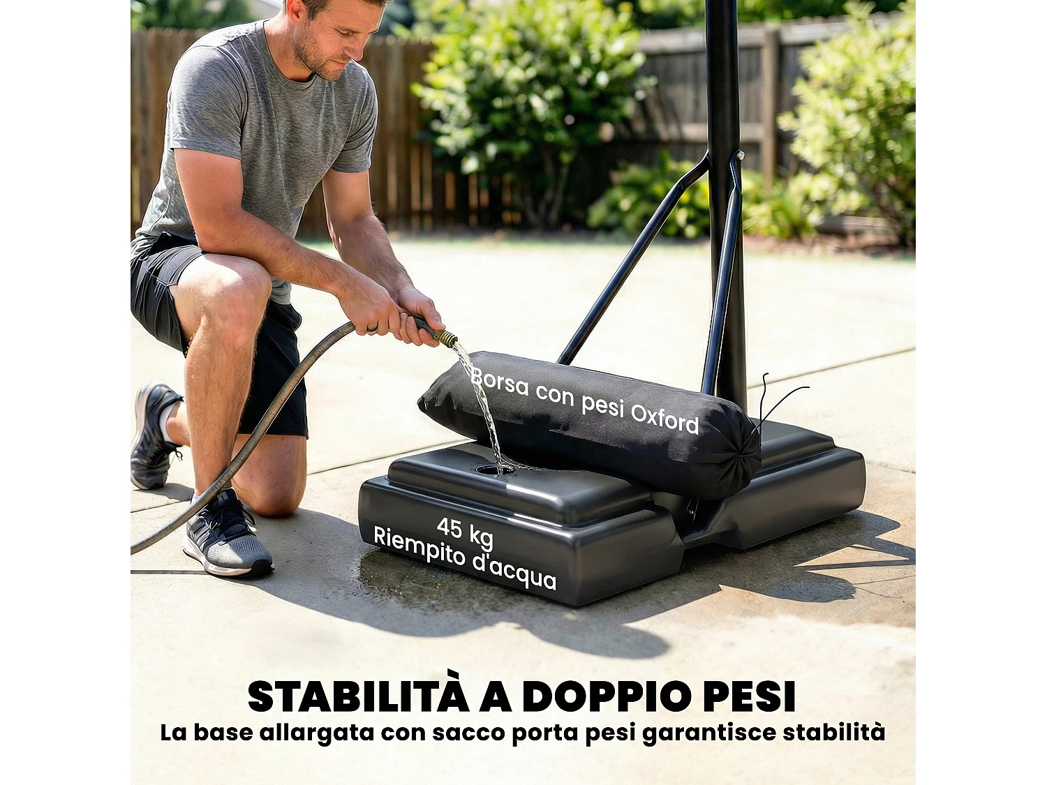 Canestro da basket portatile regolabile acciaio nero