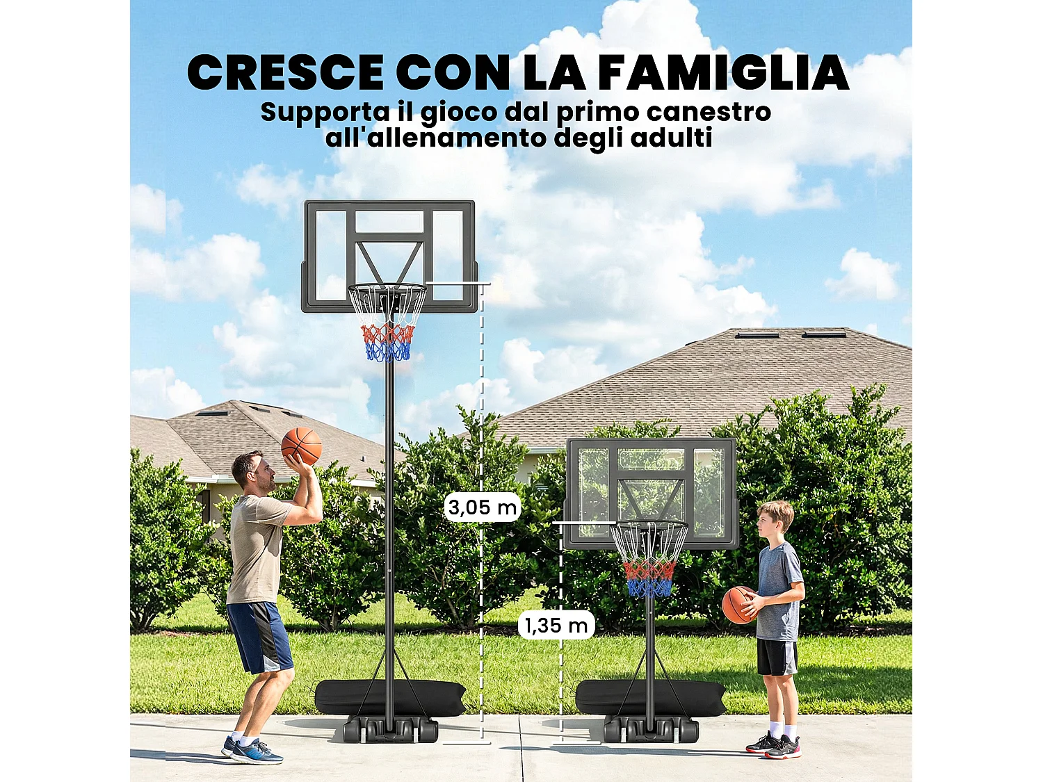 Canestro da basket portatile regolabile acciaio nero