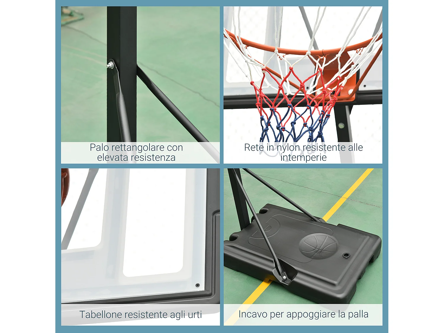 Canestro basket adulti con altezza regolabile 302-352cm nero