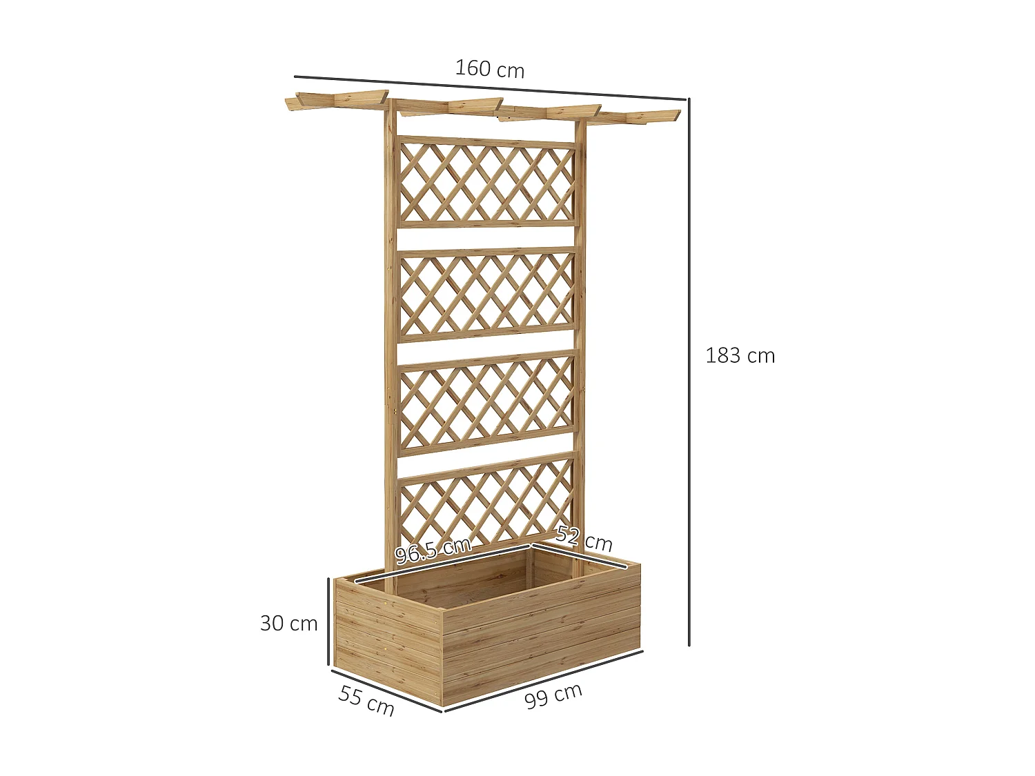 Letto per orto con traliccio e pergola da rampicanti in legno