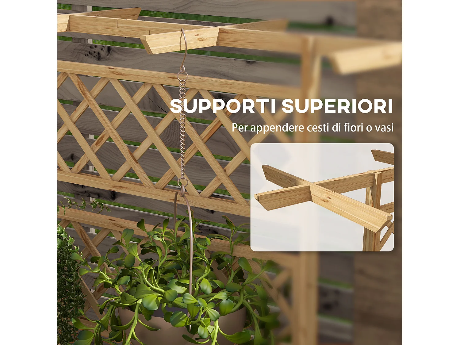 Letto per orto con traliccio e pergola da rampicanti in legno