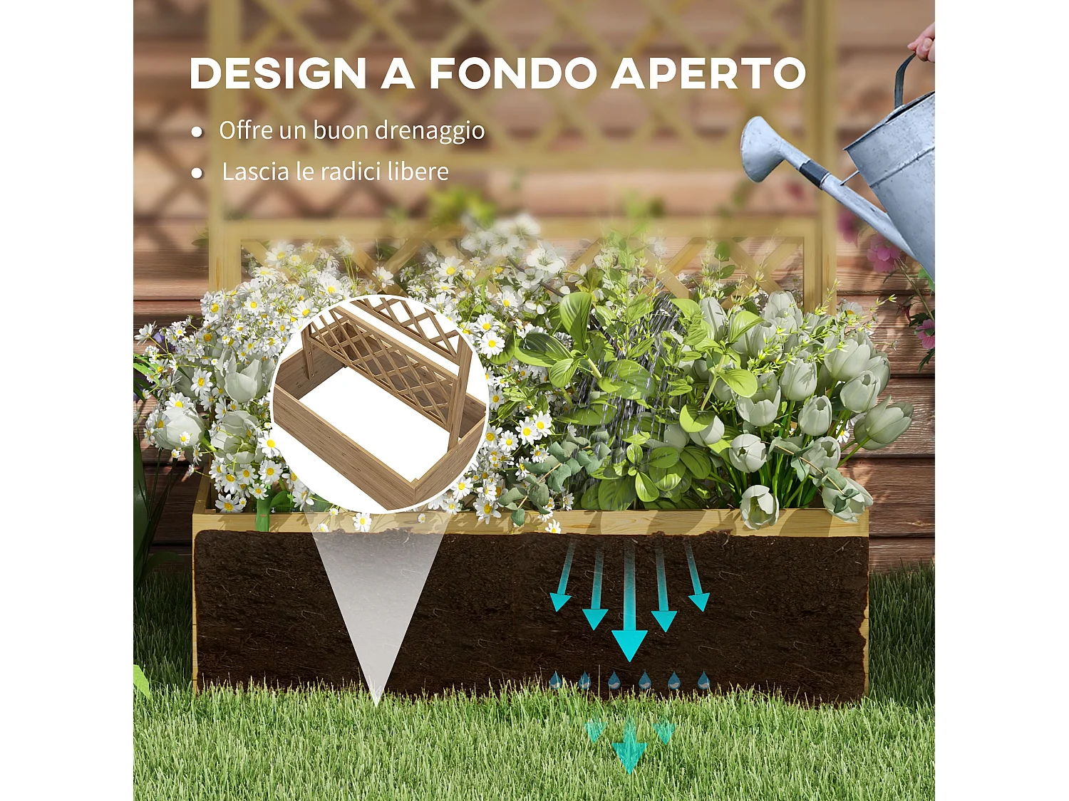 Letto per orto con traliccio e pergola da rampicanti in legno