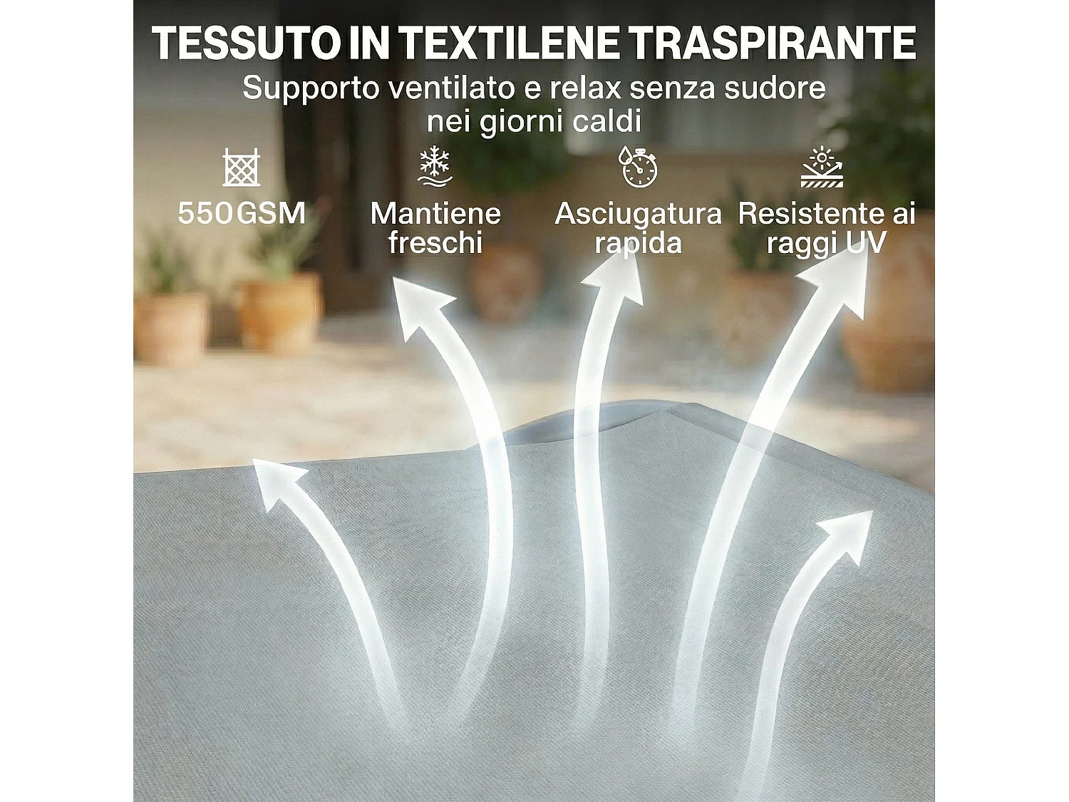 Lettino doppio da giardino con baldacchino in metallo grigio