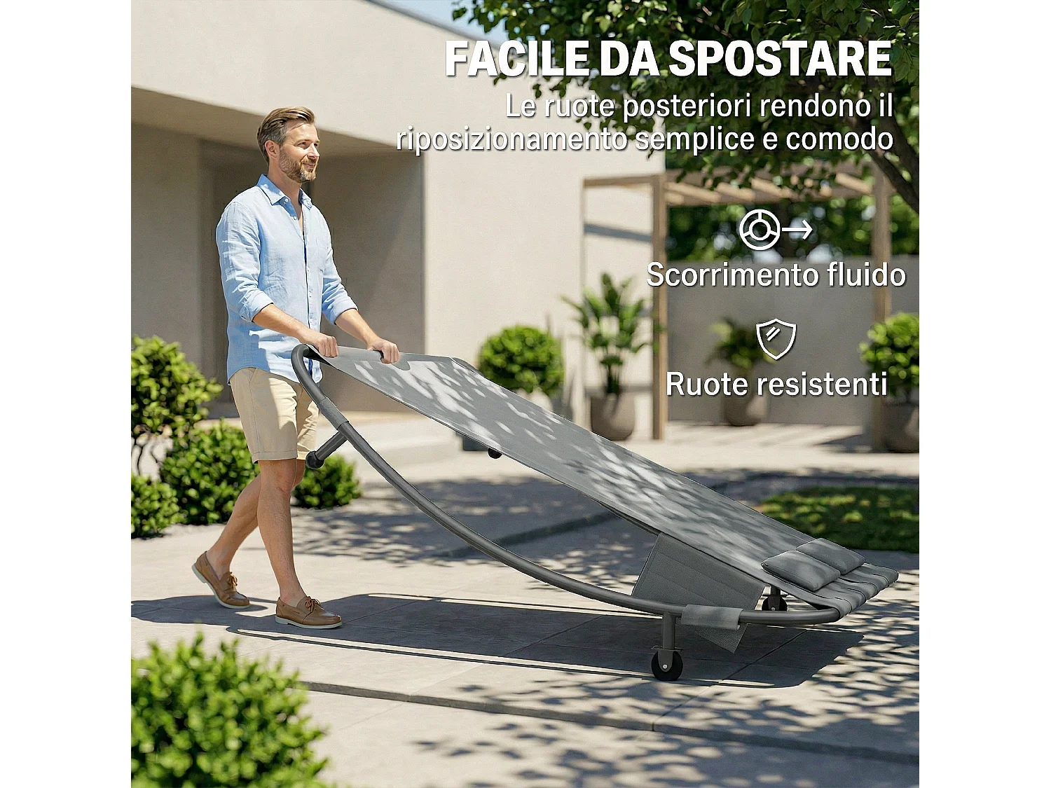 Lettino doppio da giardino con baldacchino in metallo grigio