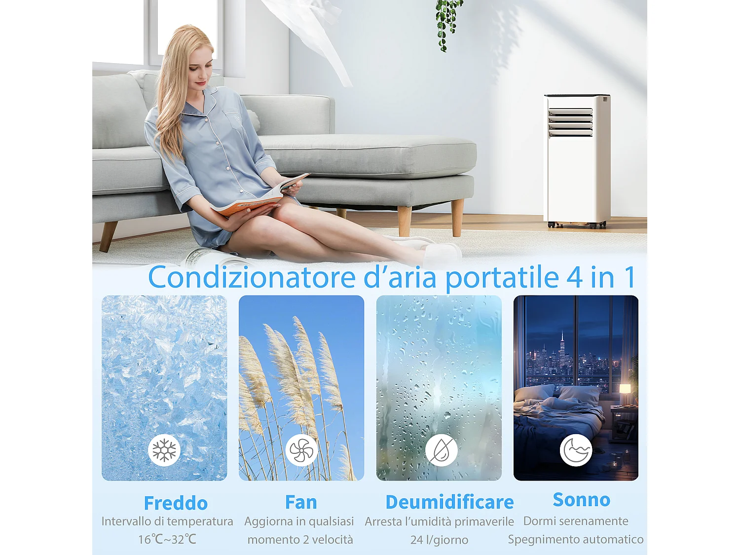 Condizionatore portatile 9000 btu wifi plastica bianco