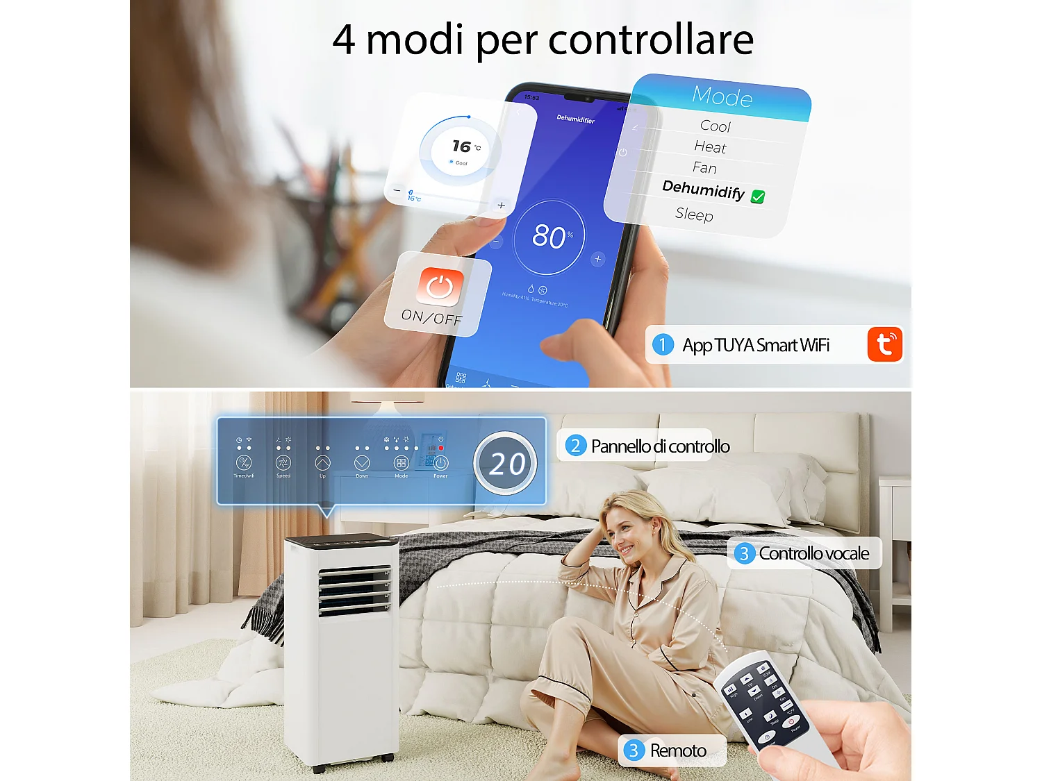 Condizionatore portatile 9000 btu wifi plastica bianco