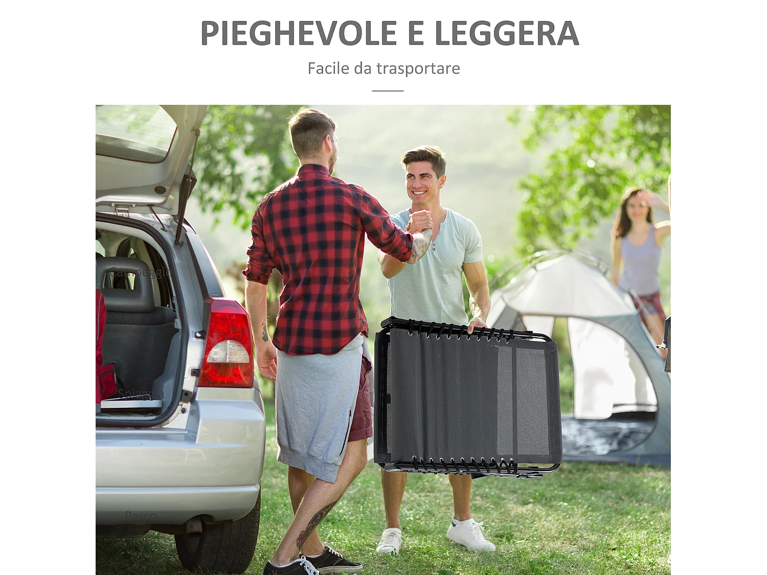 Sdraio pieghevole con schienale a 5 reclinazioni e cuscino