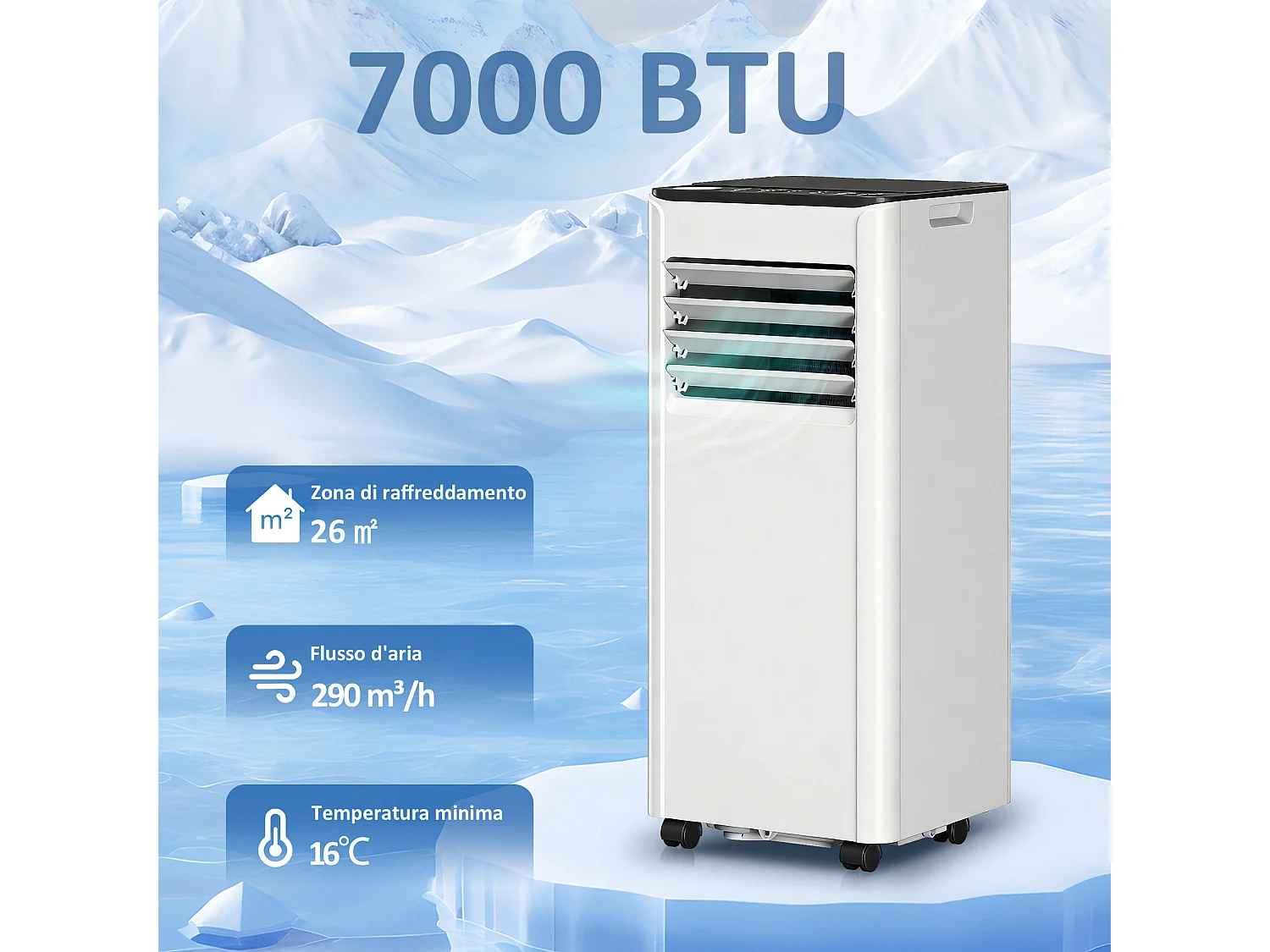 Condizionatore portatile 7000 btu 4 in 1 plastica bianco
