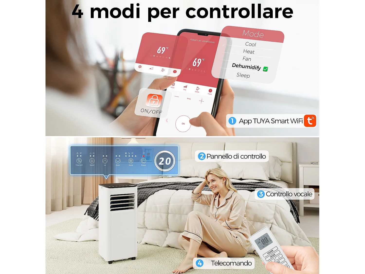 Condizionatore portatile 7000 btu 4 in 1 plastica bianco