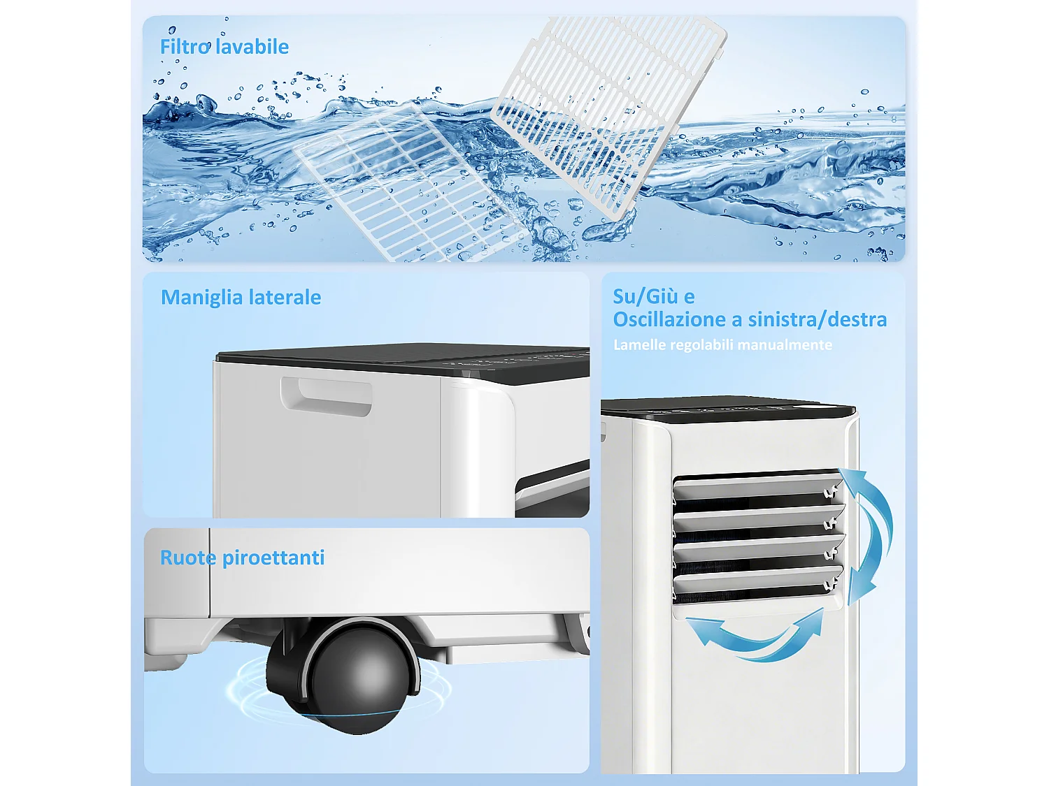 Condizionatore portatile 7000 btu 4 in 1 plastica bianco