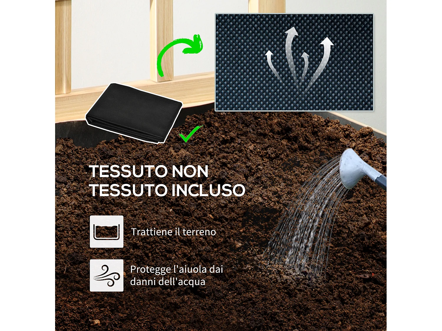 Fioriera con grigliato in legno di abete e fori di drenaggio